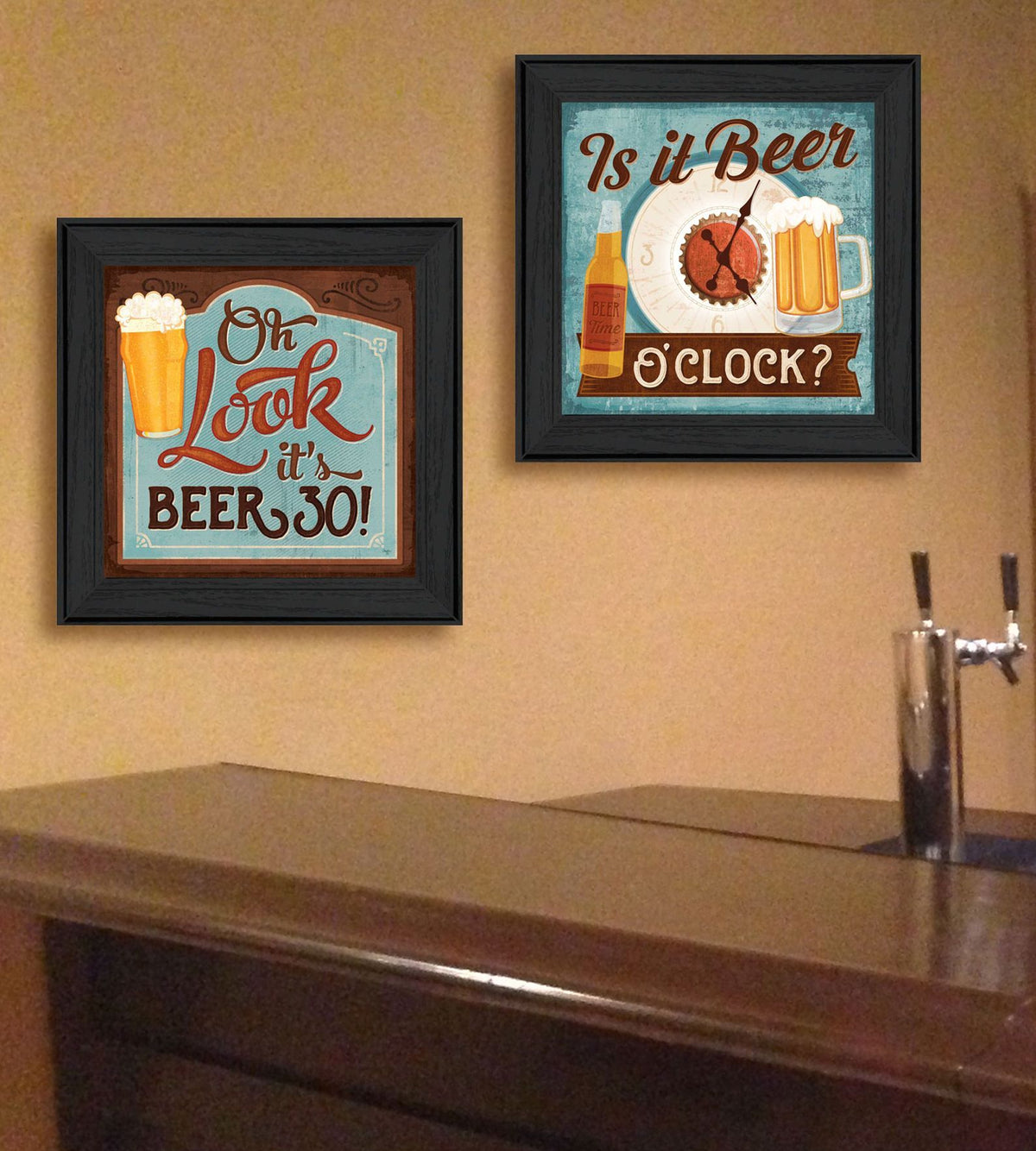 Set Of Two Beer Oclock Black Framed Print Wall Art LuxuryLifeWay Online Store