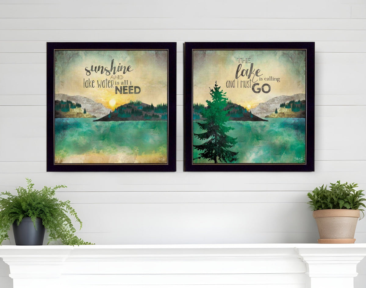 Set Of Two The Lake is Calling Black Framed Print Wall Art LuxuryLifeWay Online Store