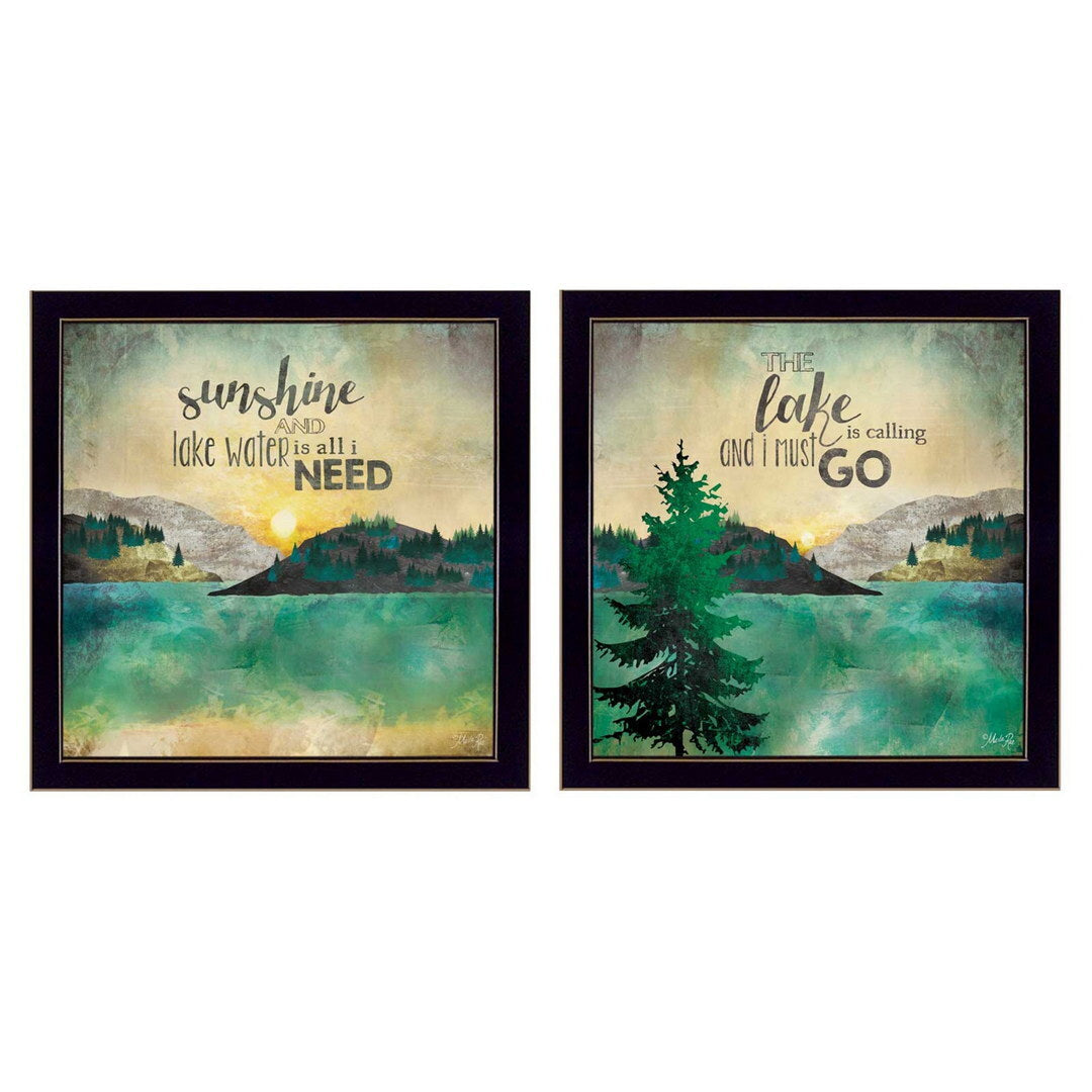 Set Of Two The Lake is Calling Black Framed Print Wall Art LuxuryLifeWay Online Store