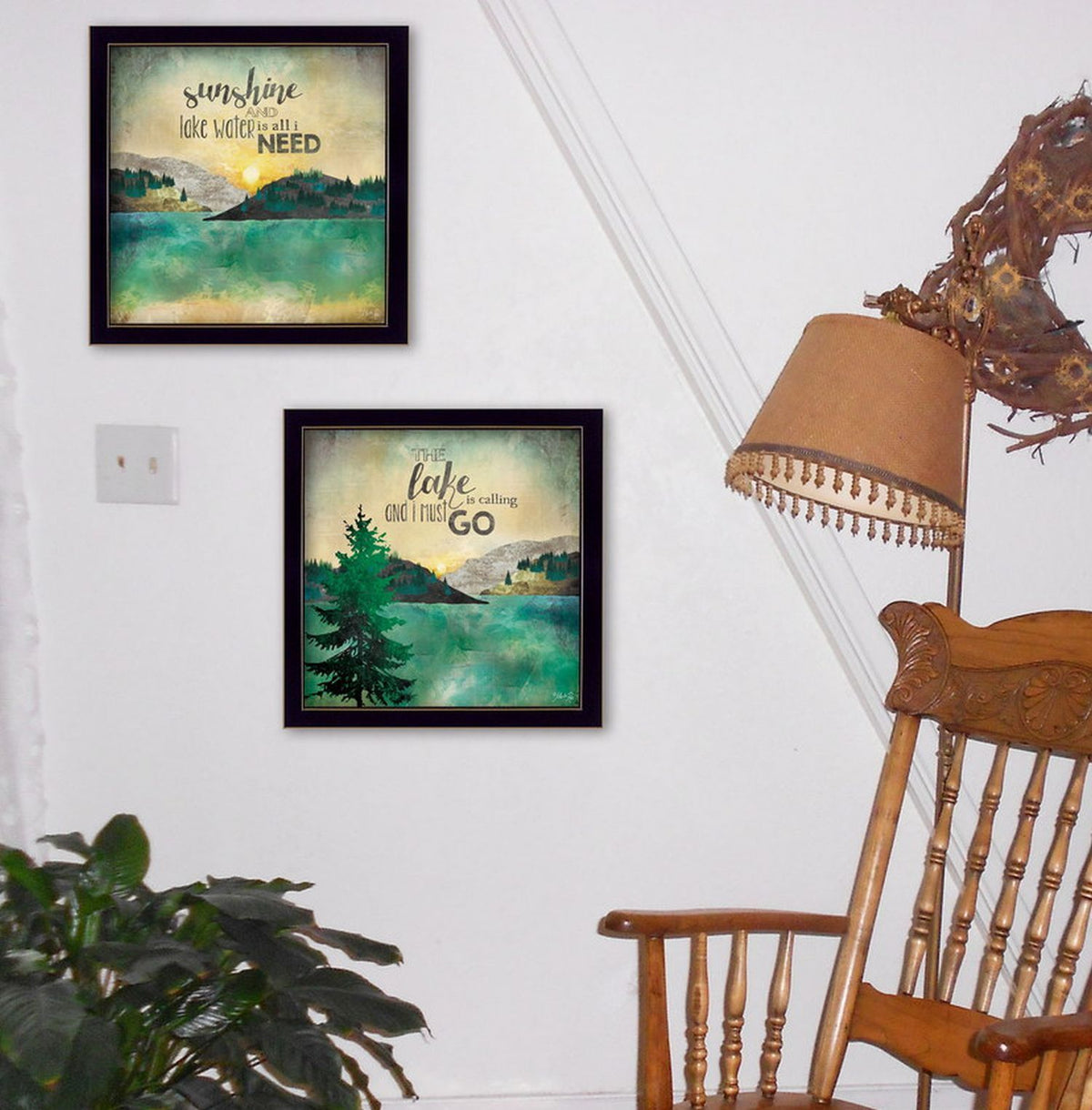 Set Of Two The Lake is Calling Black Framed Print Wall Art LuxuryLifeWay Online Store