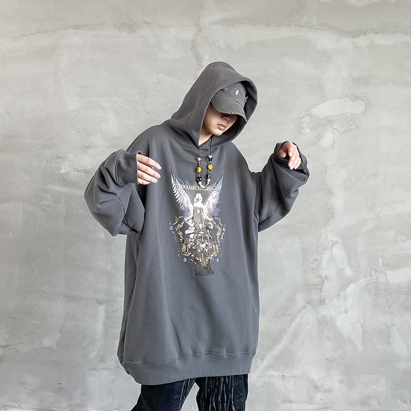 Hip Hop Angel Print Hooded Pullover Sweatshirt