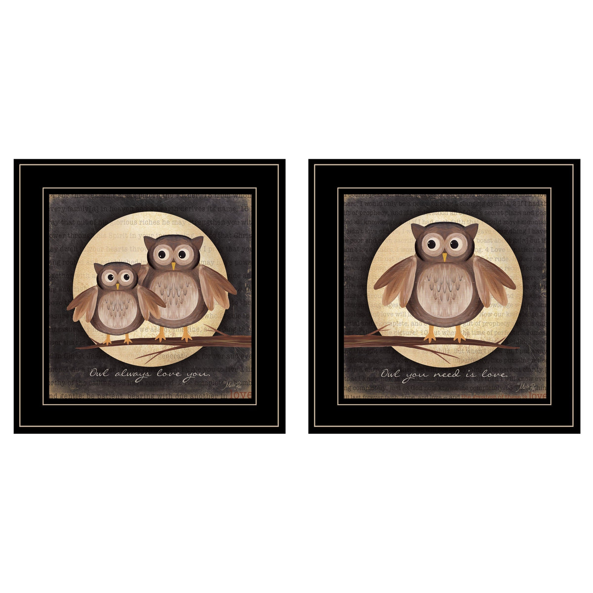 Set Of Two Owl Always Love and Need You 2 Black Framed Print Wall Art LuxuryLifeWay Online Store