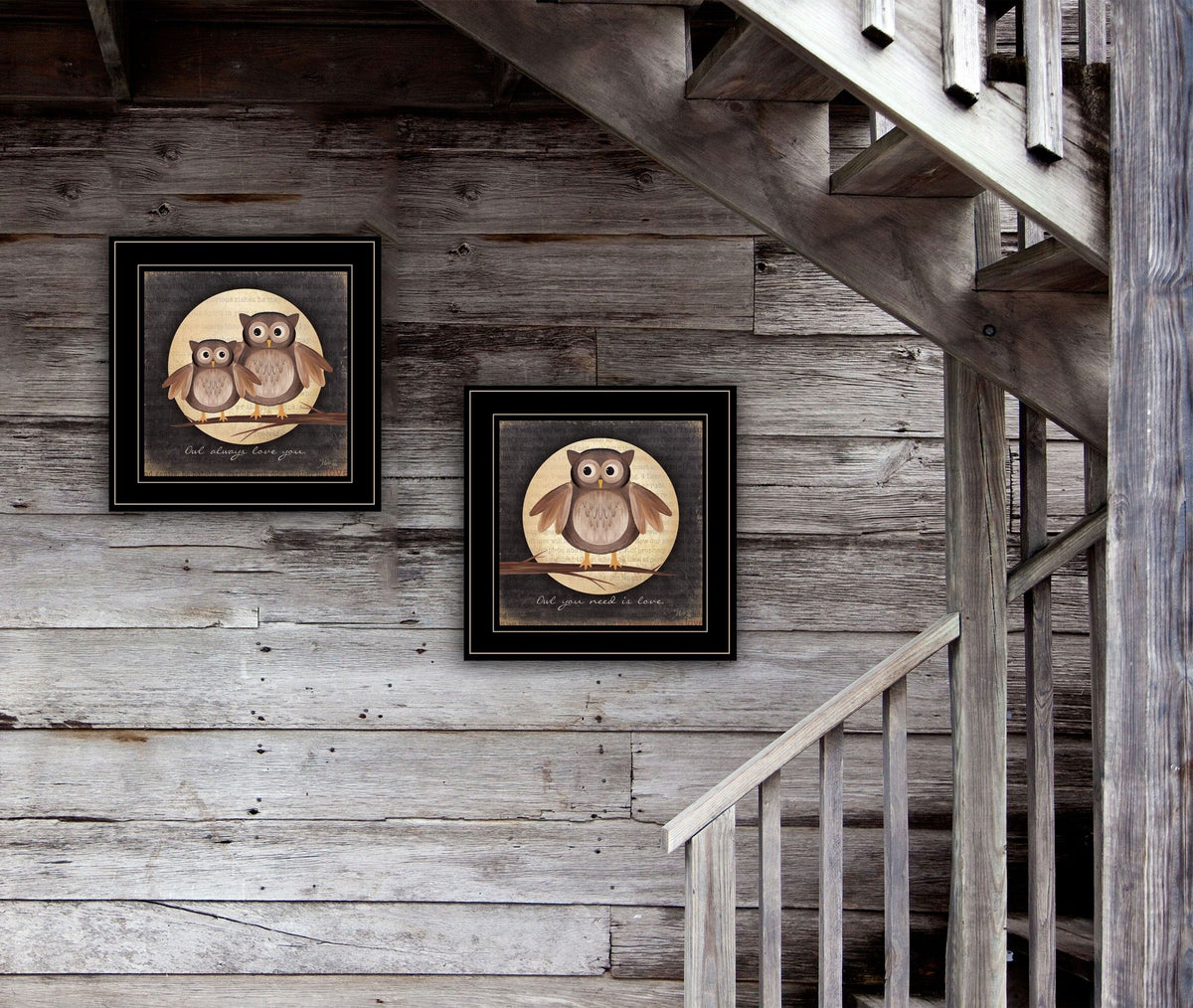 Set Of Two Owl Always Love and Need You 2 Black Framed Print Wall Art LuxuryLifeWay Online Store