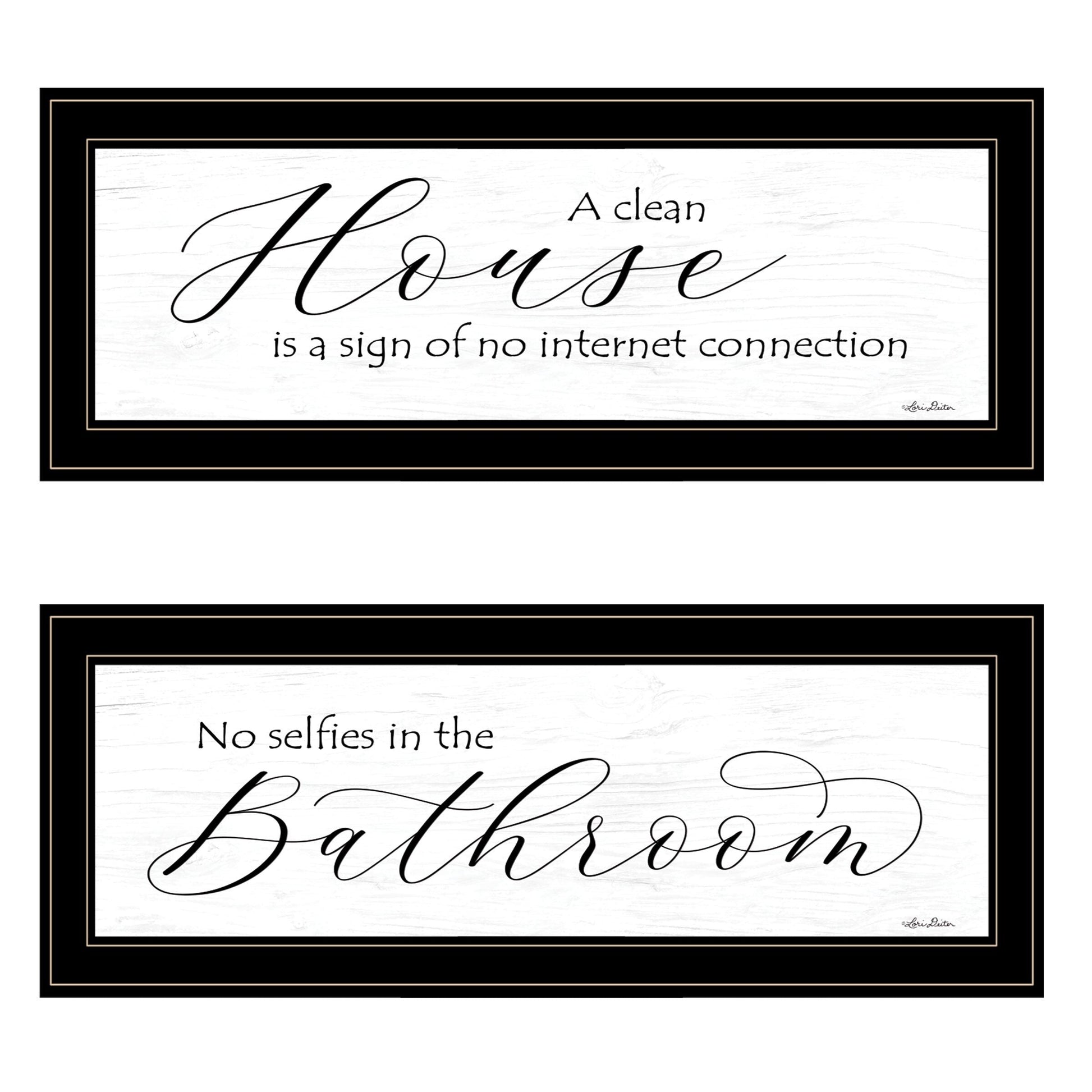 Set Of Two Household Humor 3 Black Framed Print Bathroom Wall Art LuxuryLifeWay Online Store