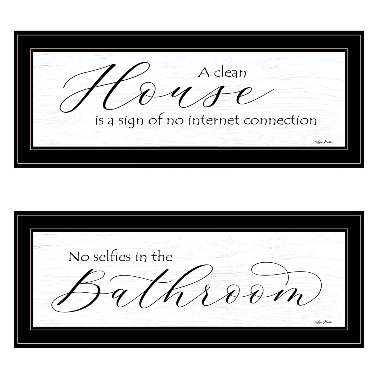 Set Of Two Household Humor 3 Black Framed Print Bathroom Wall Art LuxuryLifeWay Online Store