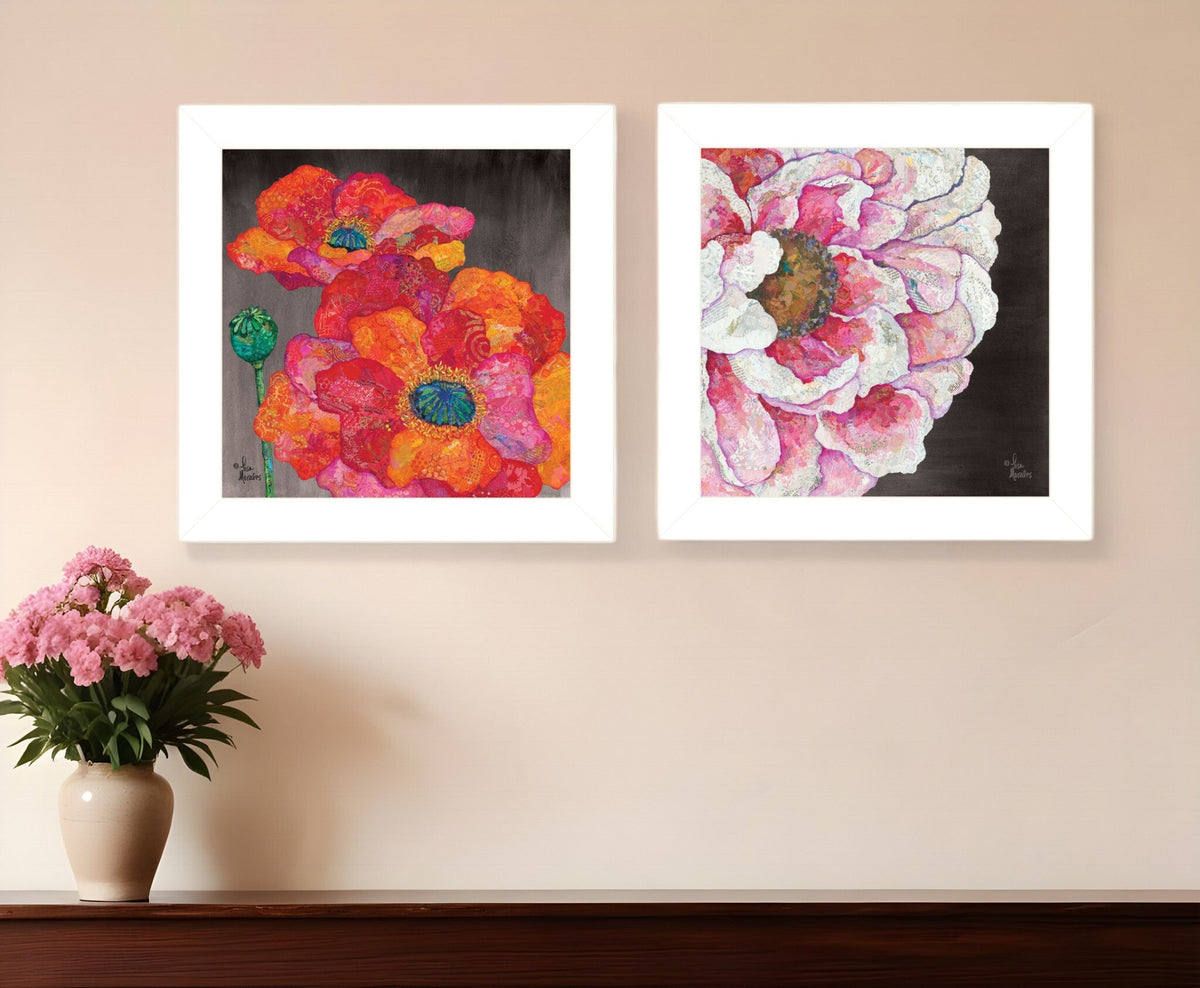 Set Of Two Blooms on Black 1 White Framed Print Wall Art LuxuryLifeWay Online Store