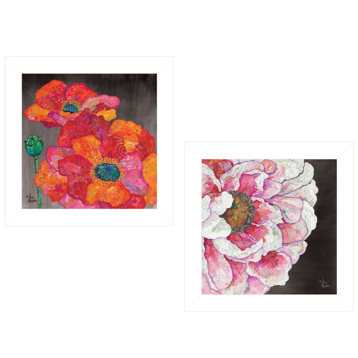 Set Of Two Blooms on Black 1 White Framed Print Wall Art LuxuryLifeWay Online Store