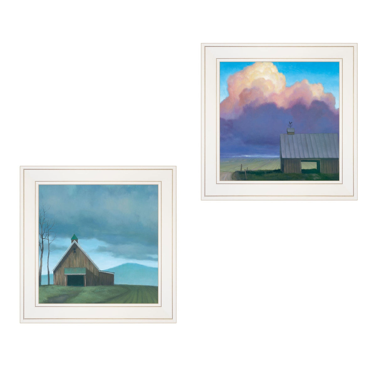 Set Of Two Two Barnscapes 1 White Framed Print Wall Art LuxuryLifeWay Online Store