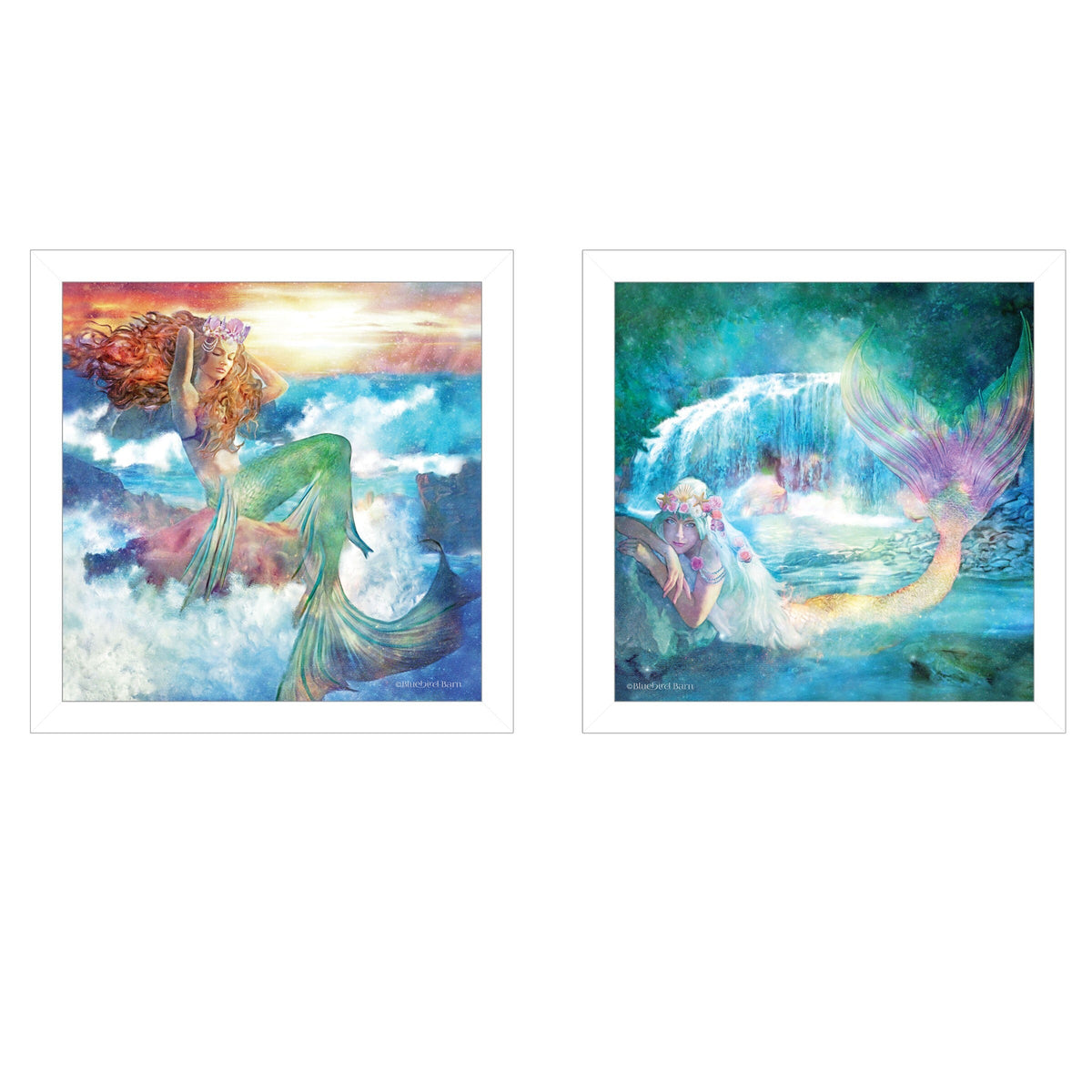 Set Of Two Mermaids 3 White Framed Print Wall Art LuxuryLifeWay Online Store
