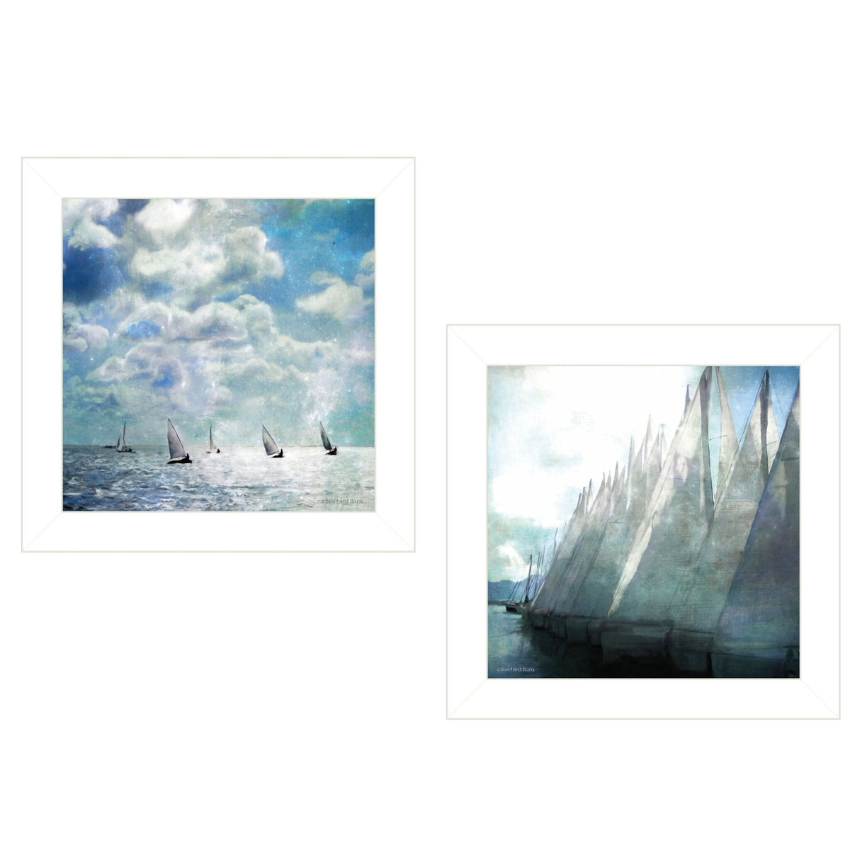 Set Of Two Sailboat Marina 1 White Framed Print Wall Art LuxuryLifeWay Online Store