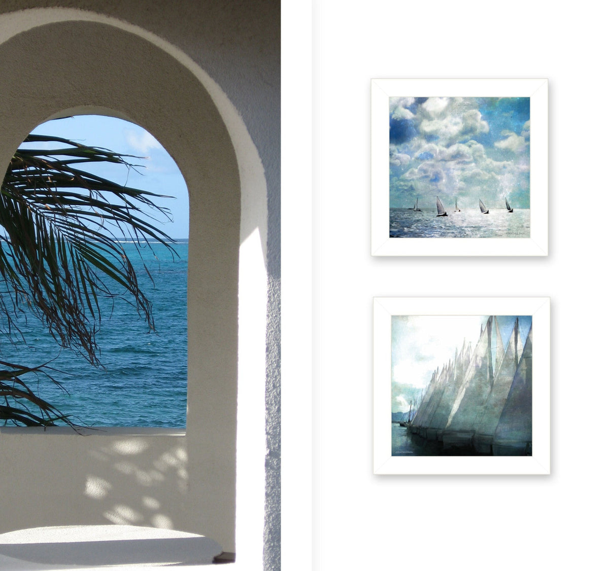 Set Of Two Sailboat Marina 1 White Framed Print Wall Art LuxuryLifeWay Online Store
