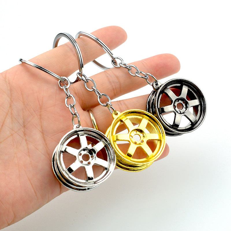 Creative Stereo Car Modification Fittings Wheel Hub Metal Keychains LadyShow.Store