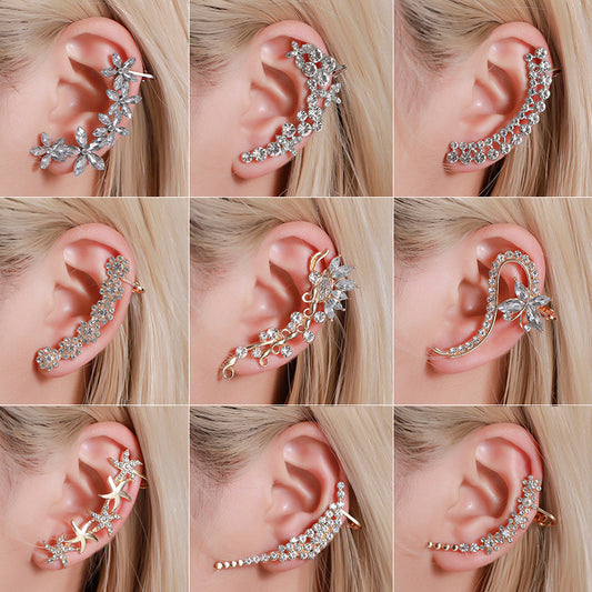Elegant Crystal Butterfly Flower Ear Clips – Chic &amp; Feminine Statement Piece
