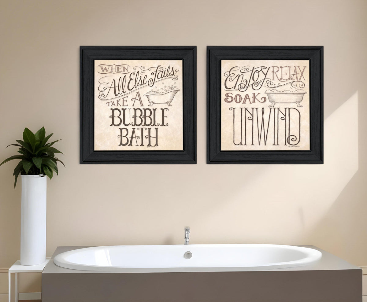 Set Of Two Soak and Unwind 1 Black Framed Print Bathroom Wall Art LuxuryLifeWay Online Store
