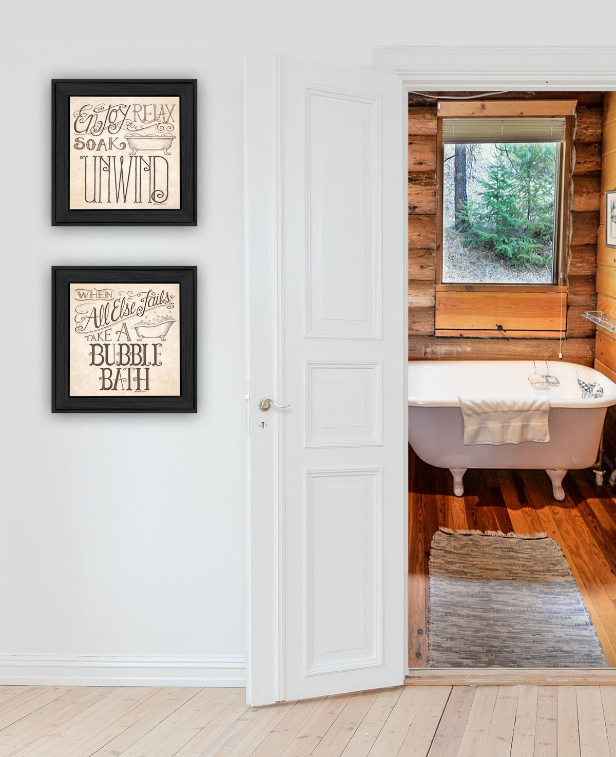 Set Of Two Soak and Unwind 1 Black Framed Print Bathroom Wall Art LuxuryLifeWay Online Store