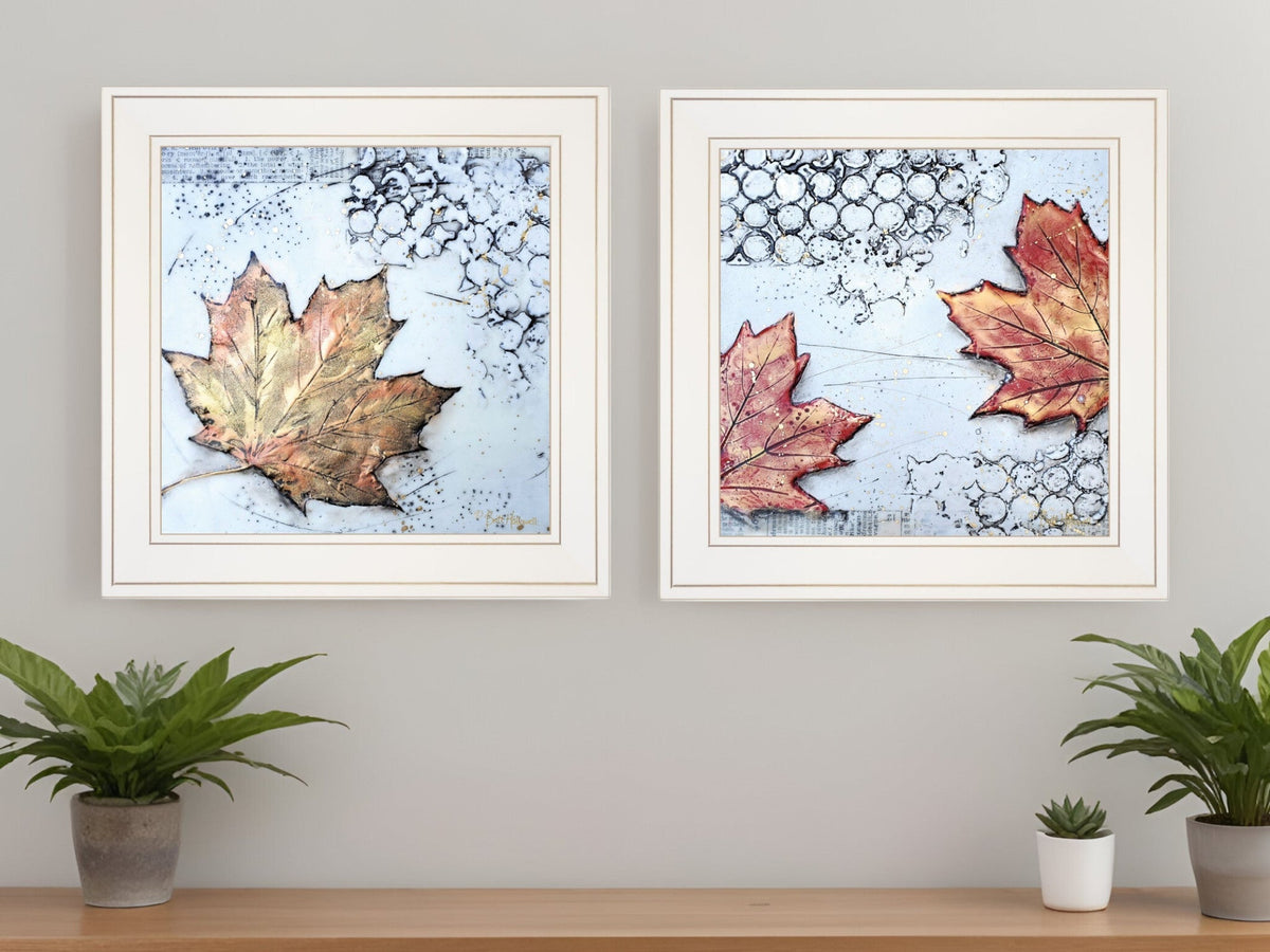 Set Of Two Channeling Fall Leaves White Framed Print Wall Art LuxuryLifeWay Online Store