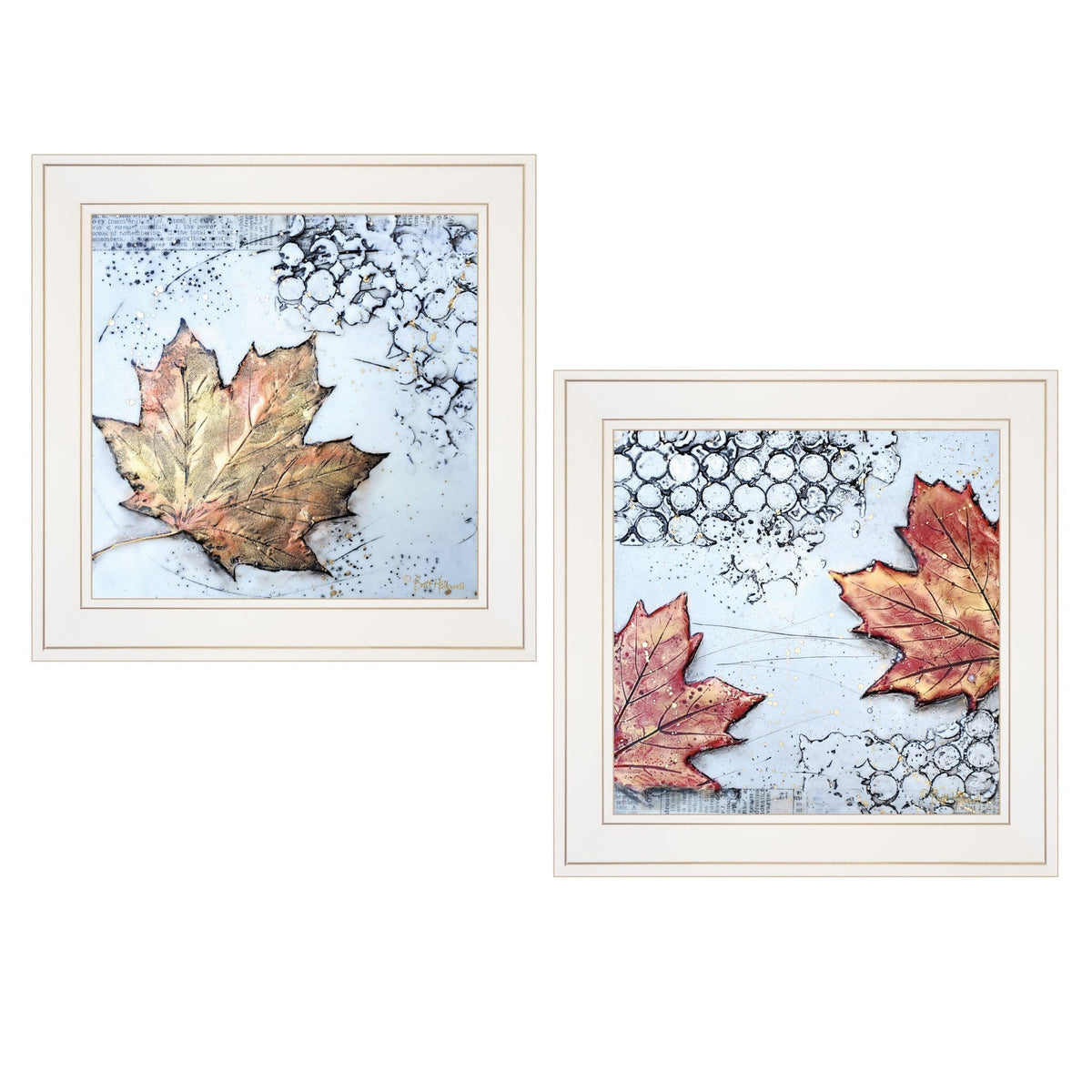 Set Of Two Channeling Fall Leaves White Framed Print Wall Art LuxuryLifeWay Online Store