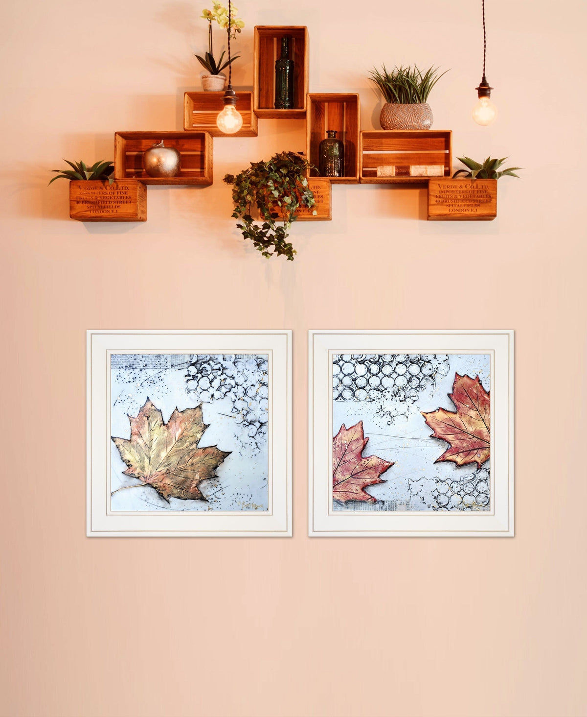 Set Of Two Channeling Fall Leaves White Framed Print Wall Art LuxuryLifeWay Online Store