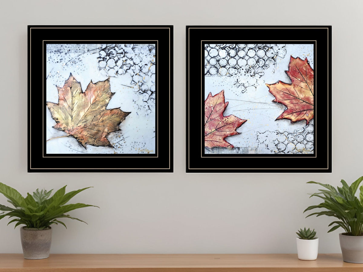 Set Of Two Channeling Fall Leaves Black Framed Print Wall Art LuxuryLifeWay Online Store
