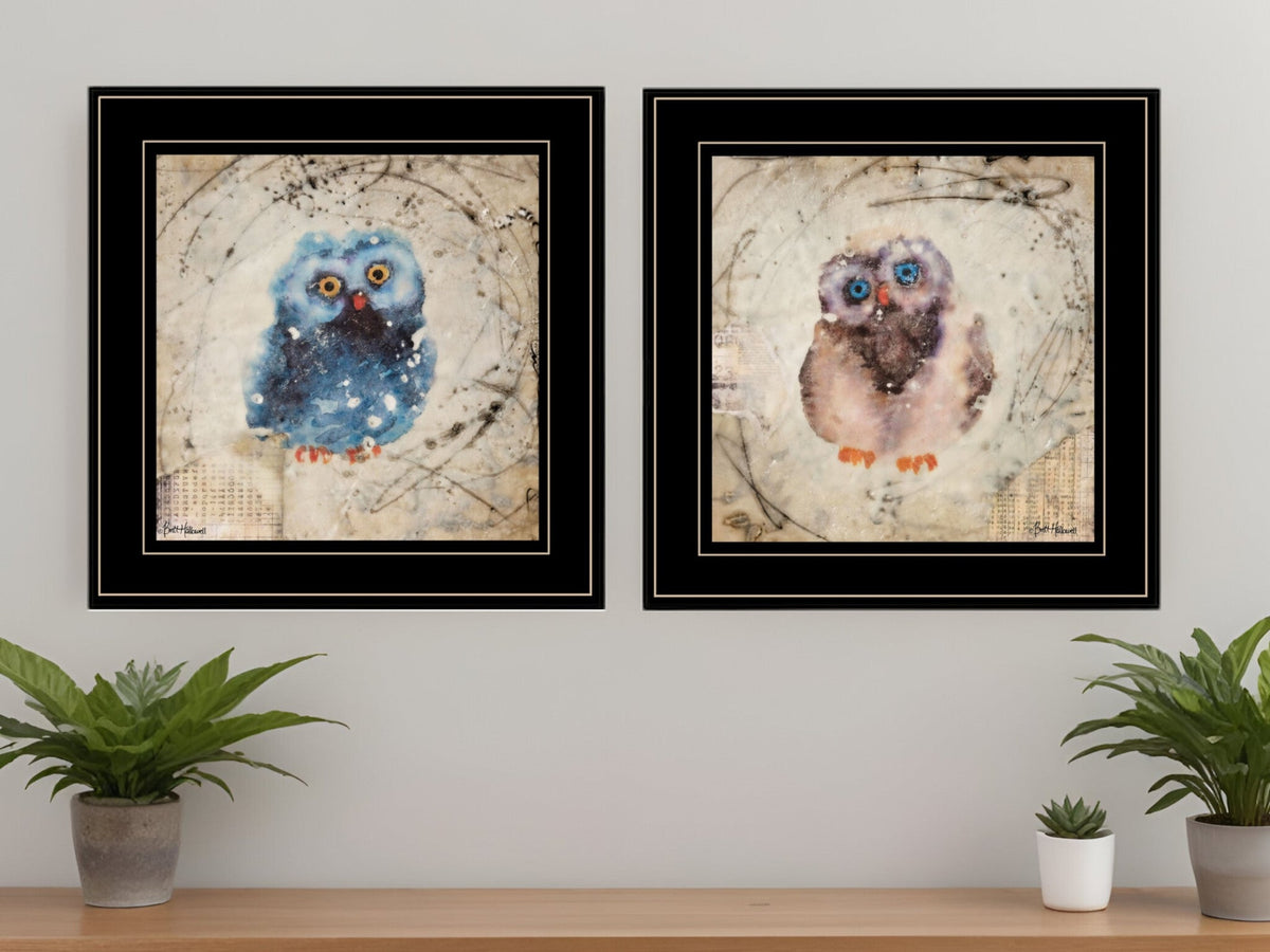 Set Of Two Wonder Years Owls Black Framed Print Wall Art LuxuryLifeWay Online Store