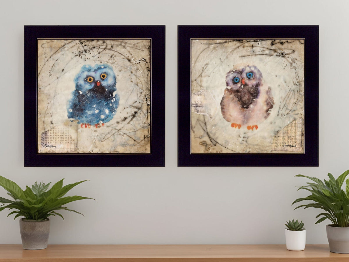 Set Of Two Wonder Years Owls Black Framed Print Wall Art LuxuryLifeWay Online Store