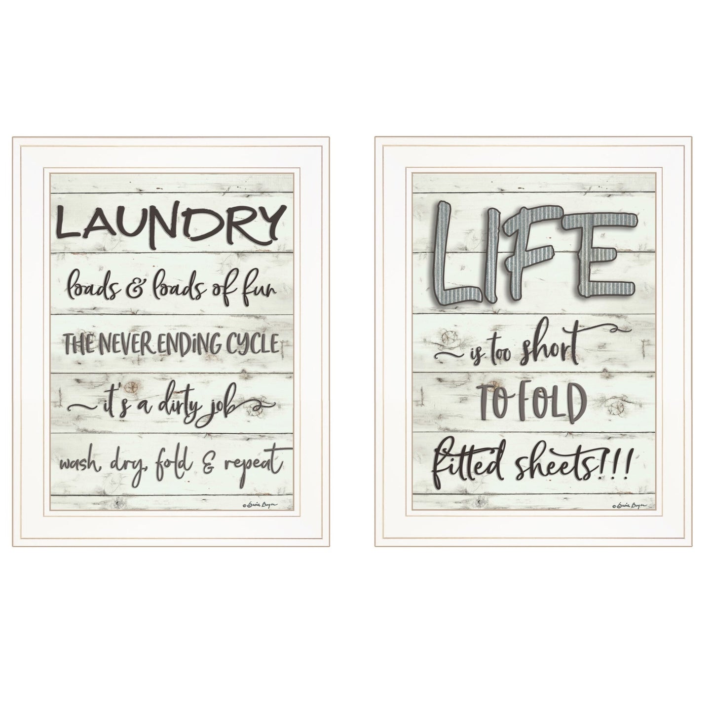 Set Of Two Loads Of Fun 1 White Framed Print Bathroom Wall Art LuxuryLifeWay Online Store