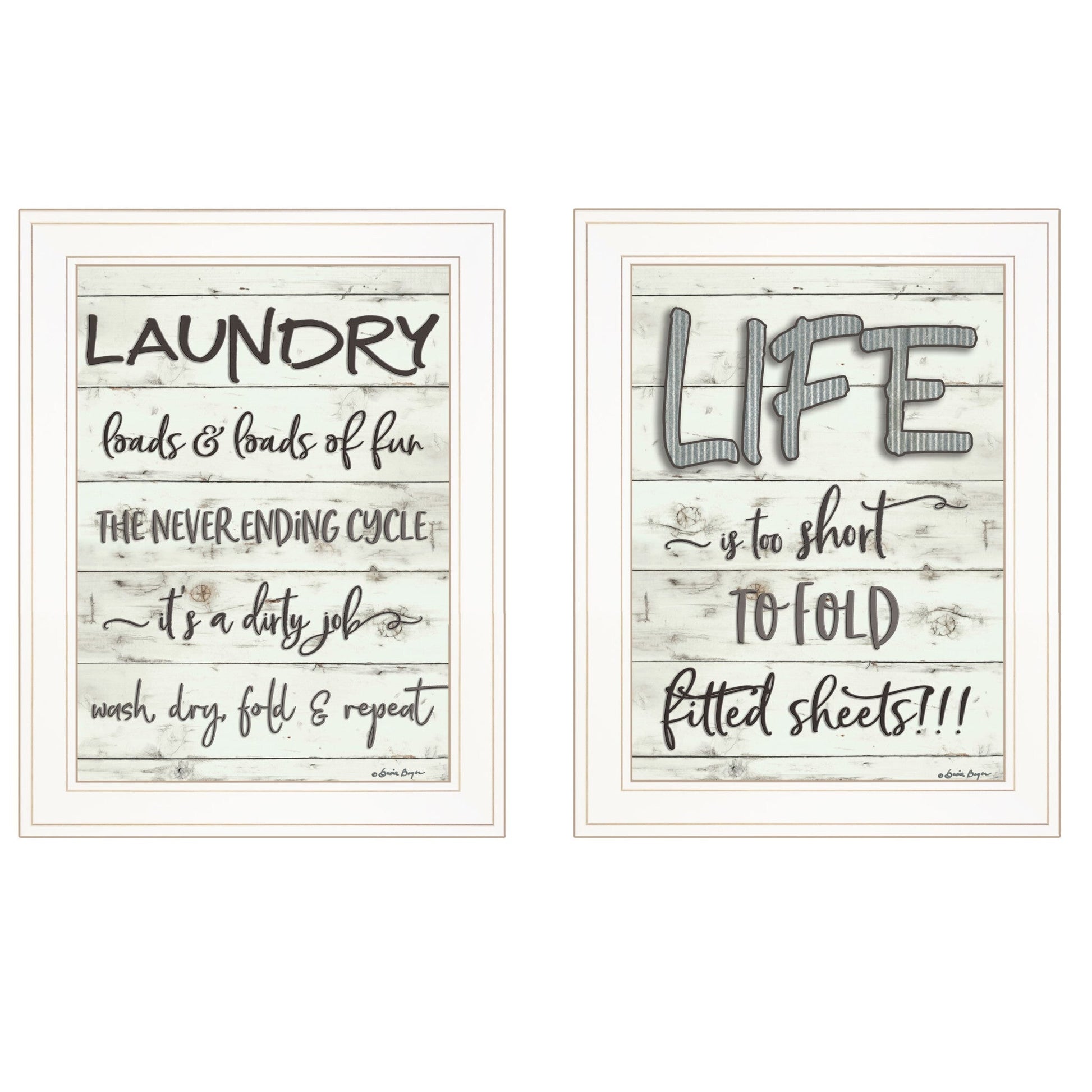 Set Of Two Loads Of Fun 1 White Framed Print Bathroom Wall Art LuxuryLifeWay Online Store