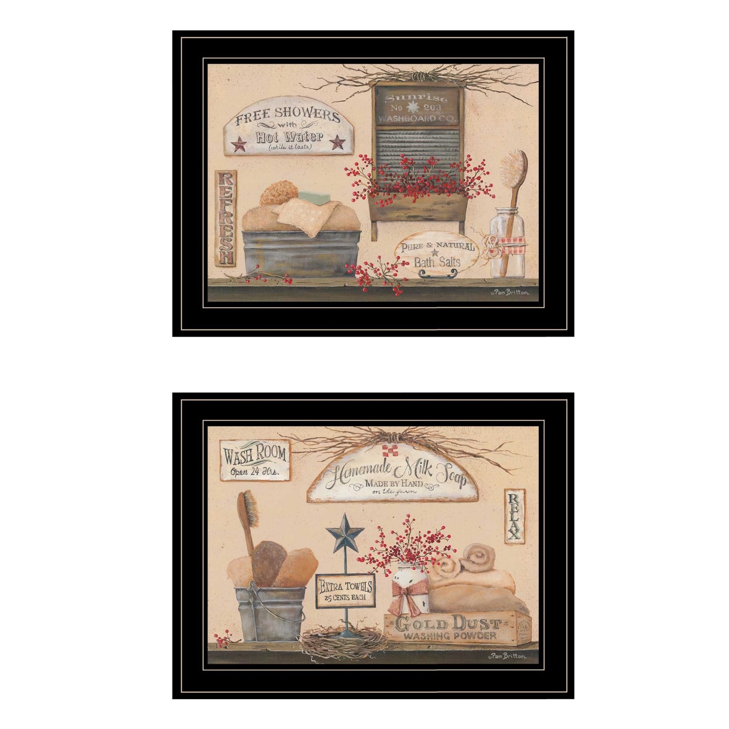 Set Of Two Wash Room 2 Black Framed Print Bathroom Wall Art LuxuryLifeWay Online Store