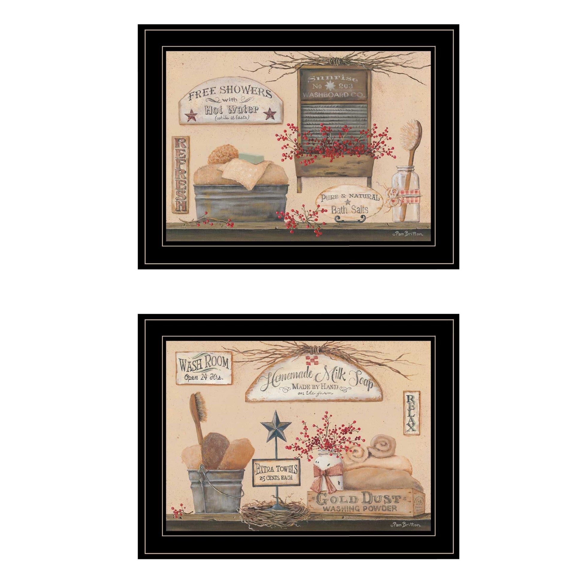Set Of Two Wash Room 2 Black Framed Print Bathroom Wall Art LuxuryLifeWay Online Store