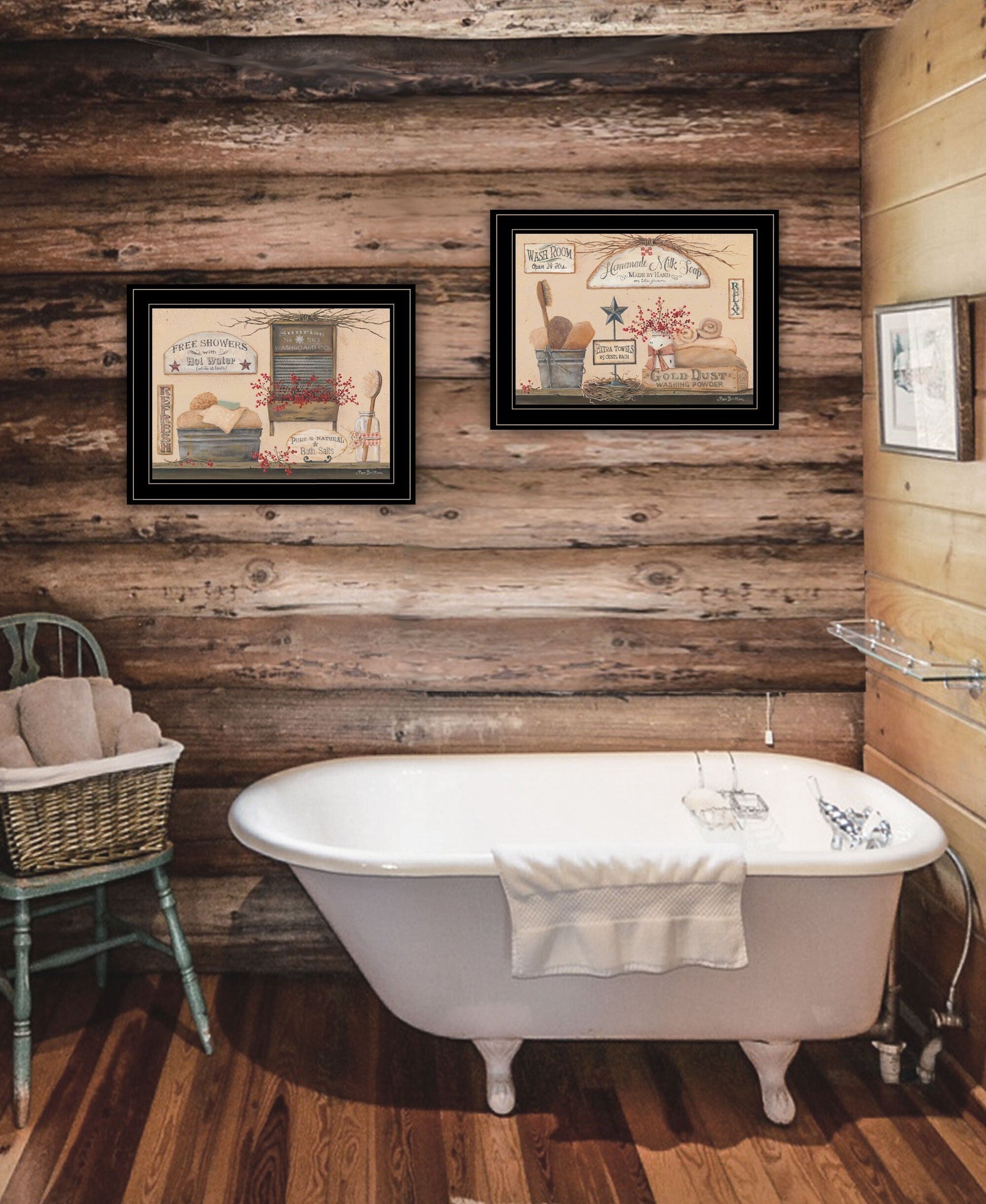 Set Of Two Wash Room 2 Black Framed Print Bathroom Wall Art LuxuryLifeWay Online Store