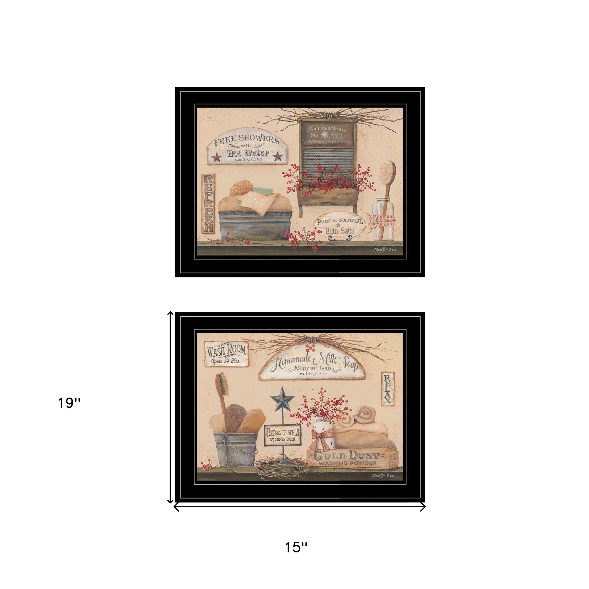 Set Of Two Wash Room 2 Black Framed Print Bathroom Wall Art LuxuryLifeWay Online Store