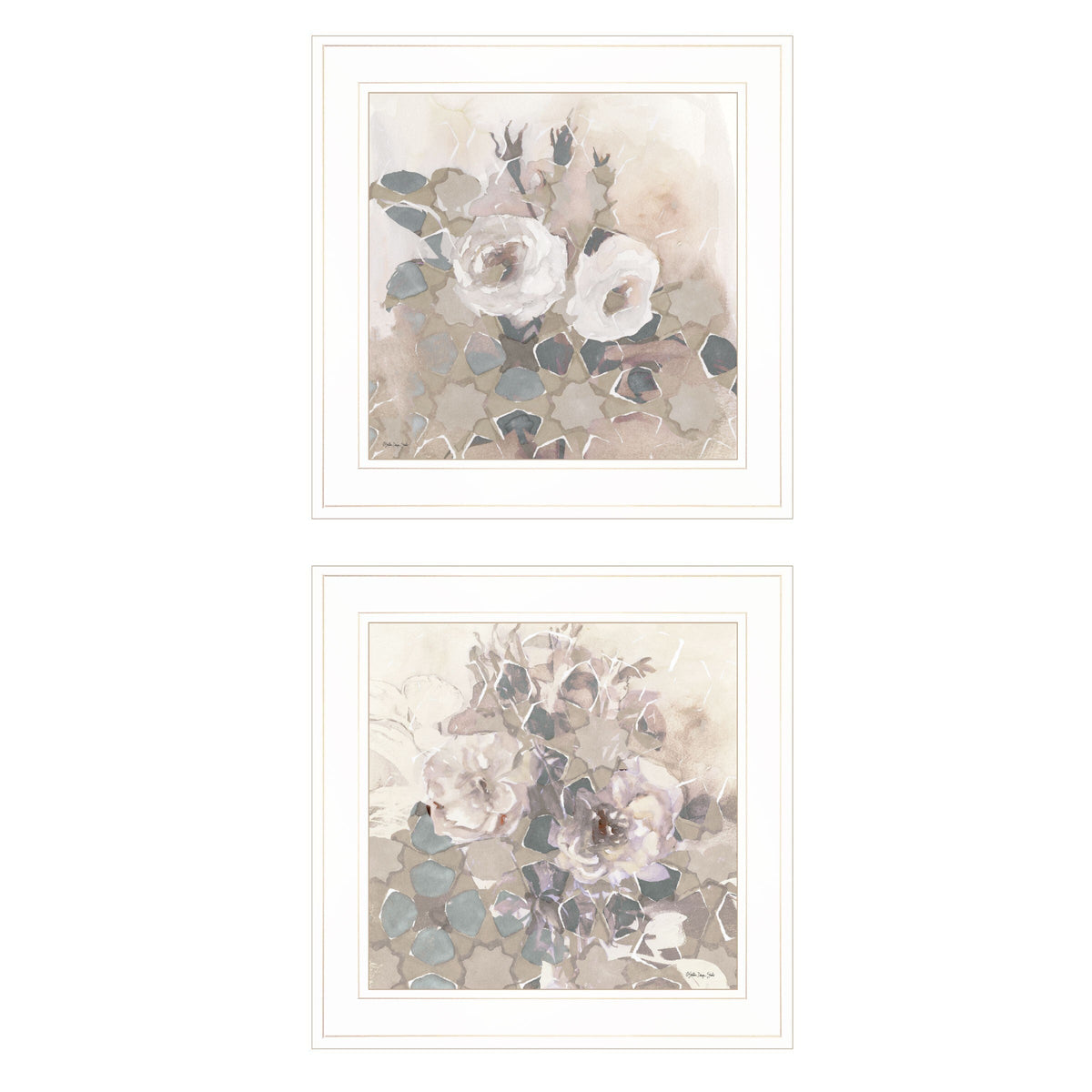 Set Of Two Transitional Blooms 1 White Framed Print Wall Art LuxuryLifeWay Online Store