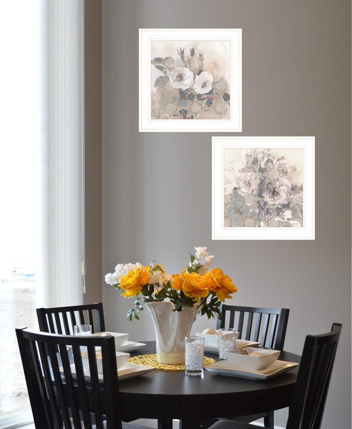 Set Of Two Transitional Blooms 1 White Framed Print Wall Art LuxuryLifeWay Online Store