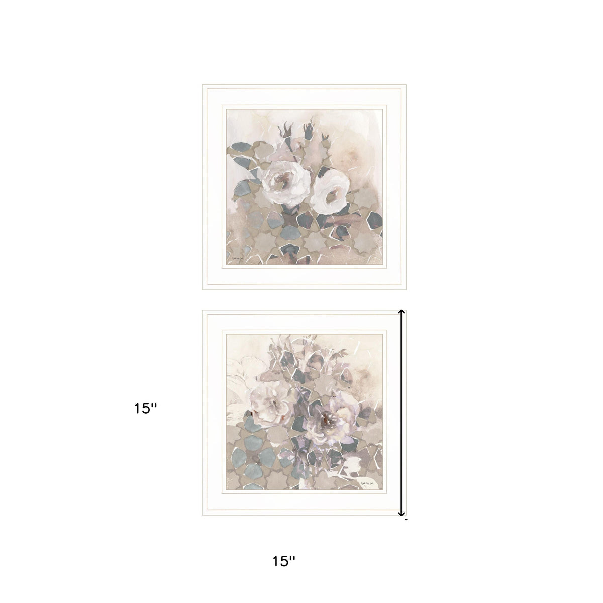 Set Of Two Transitional Blooms 1 White Framed Print Wall Art LuxuryLifeWay Online Store