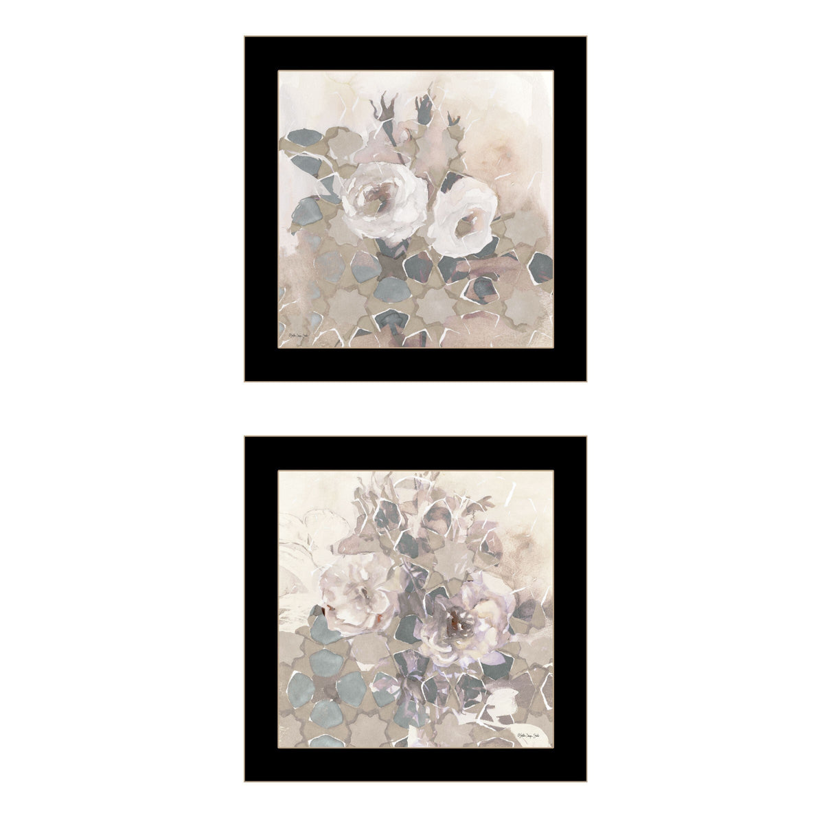 Set Of Two Transitional Blooms 3 Black Framed Print Wall Art LuxuryLifeWay Online Store