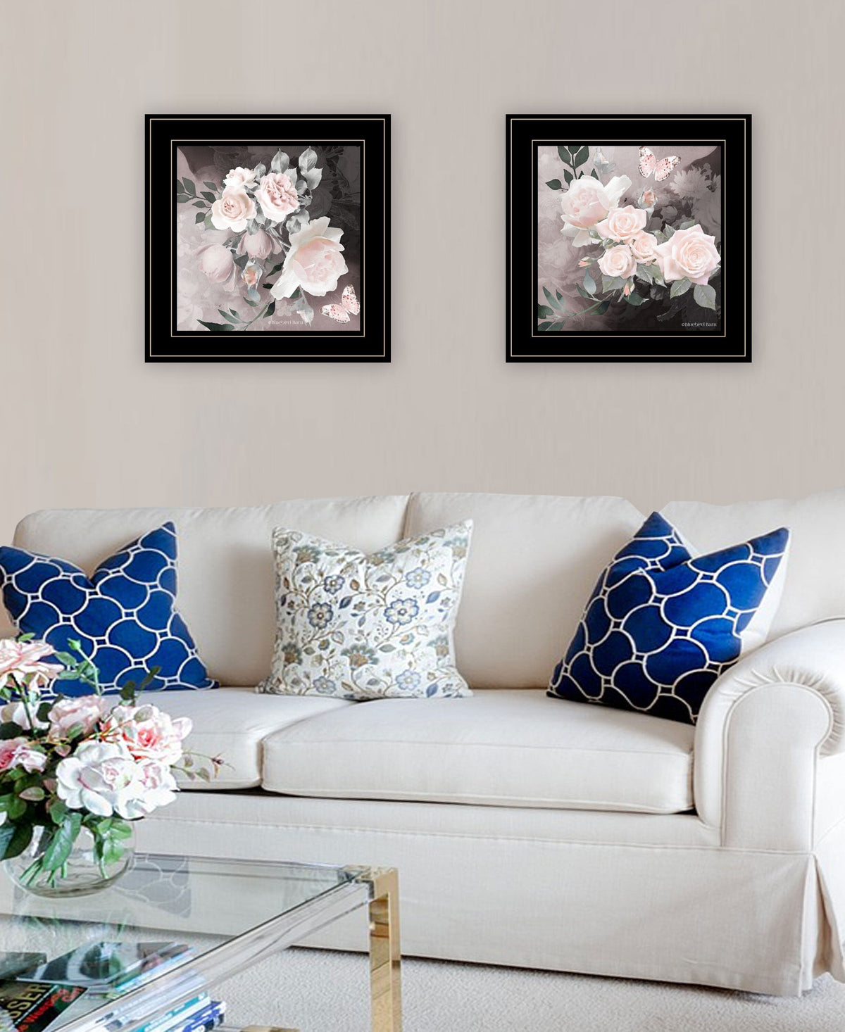 Set Of Two Noir Roses 3 Black Framed Print Wall Art LuxuryLifeWay Online Store