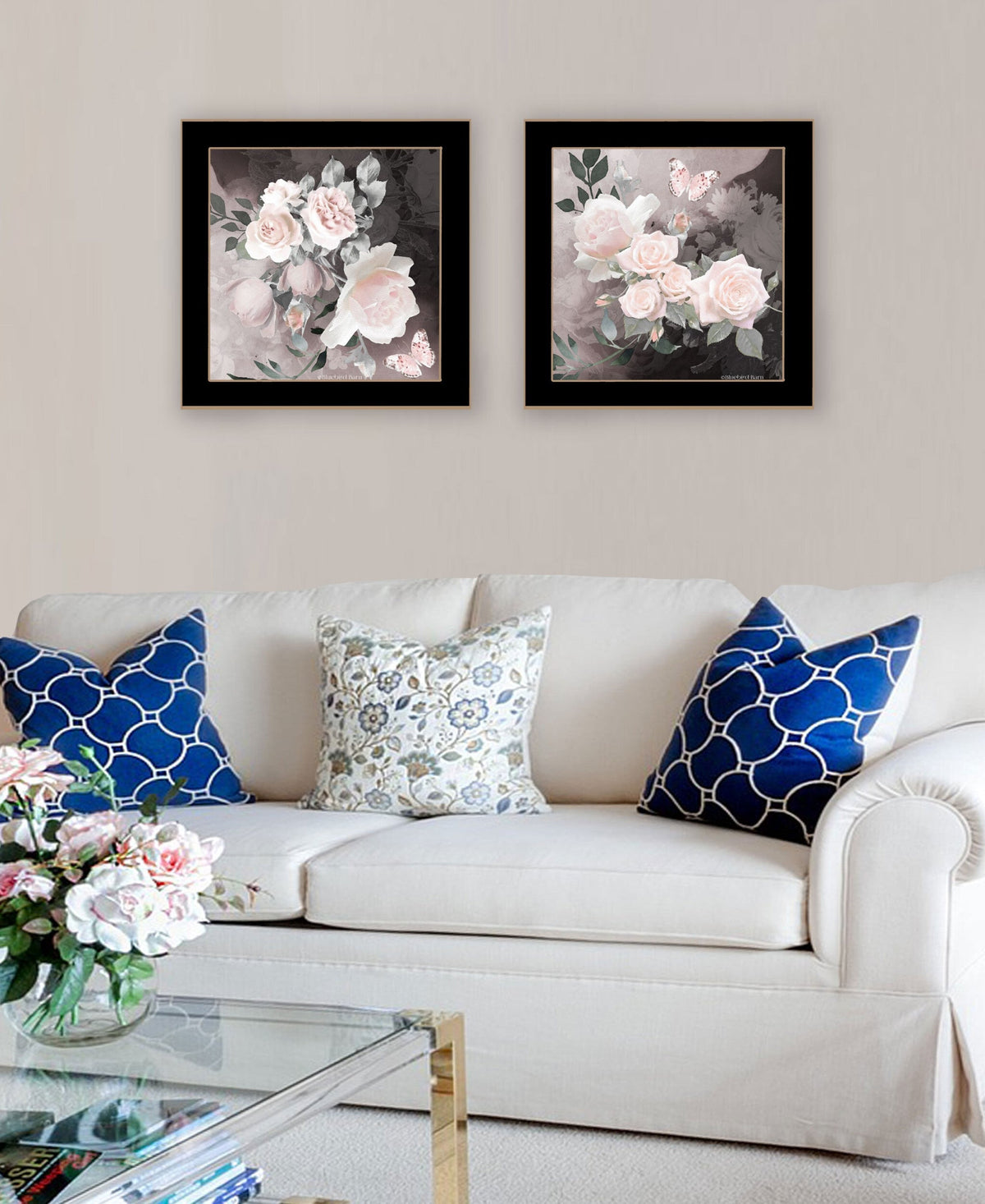 Set Of Two Noir Roses Black Framed Print Wall Art LuxuryLifeWay Online Store