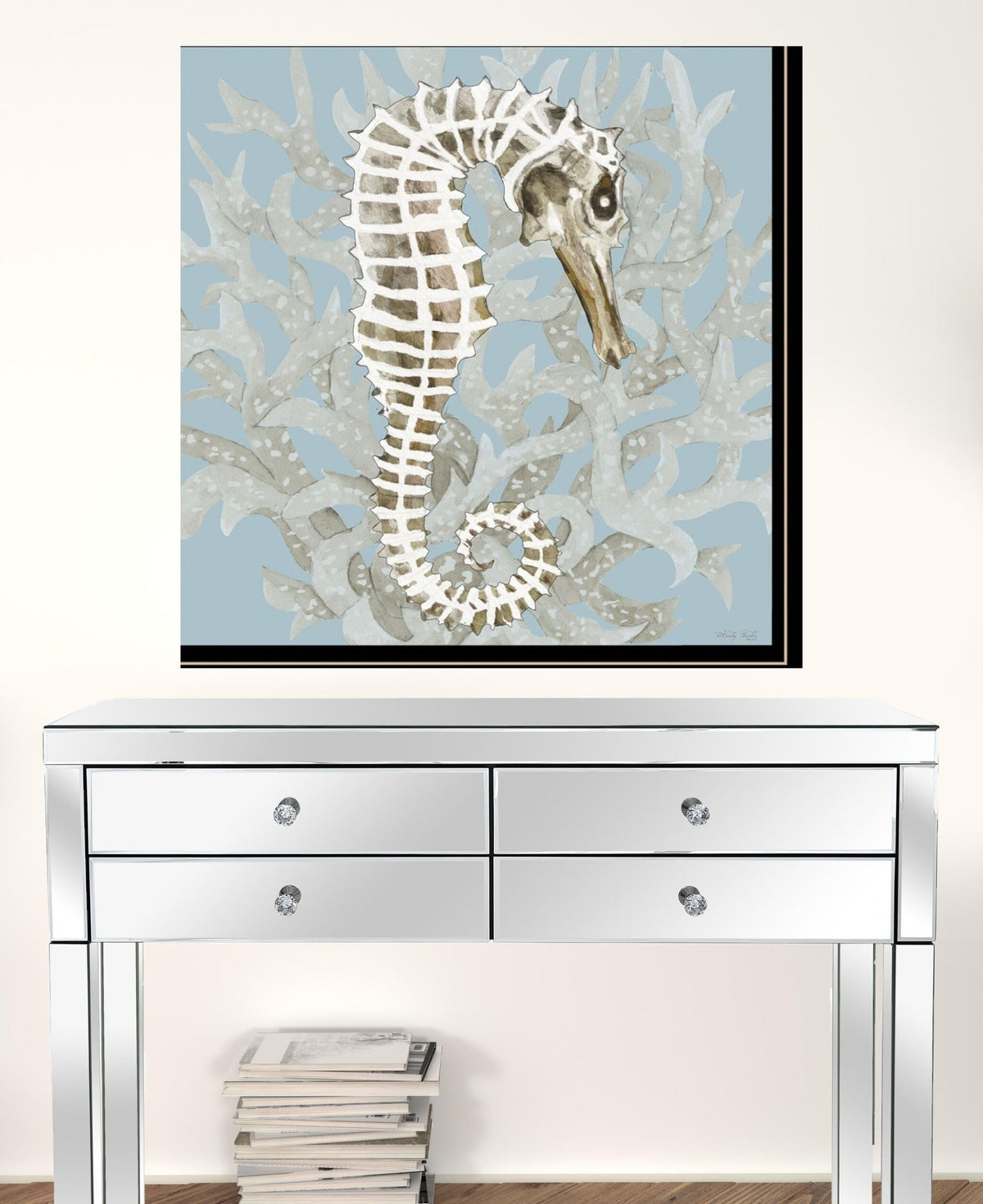 Set Of Two Coral Seahorse 1 Black Framed Print Wall Art LuxuryLifeWay Online Store