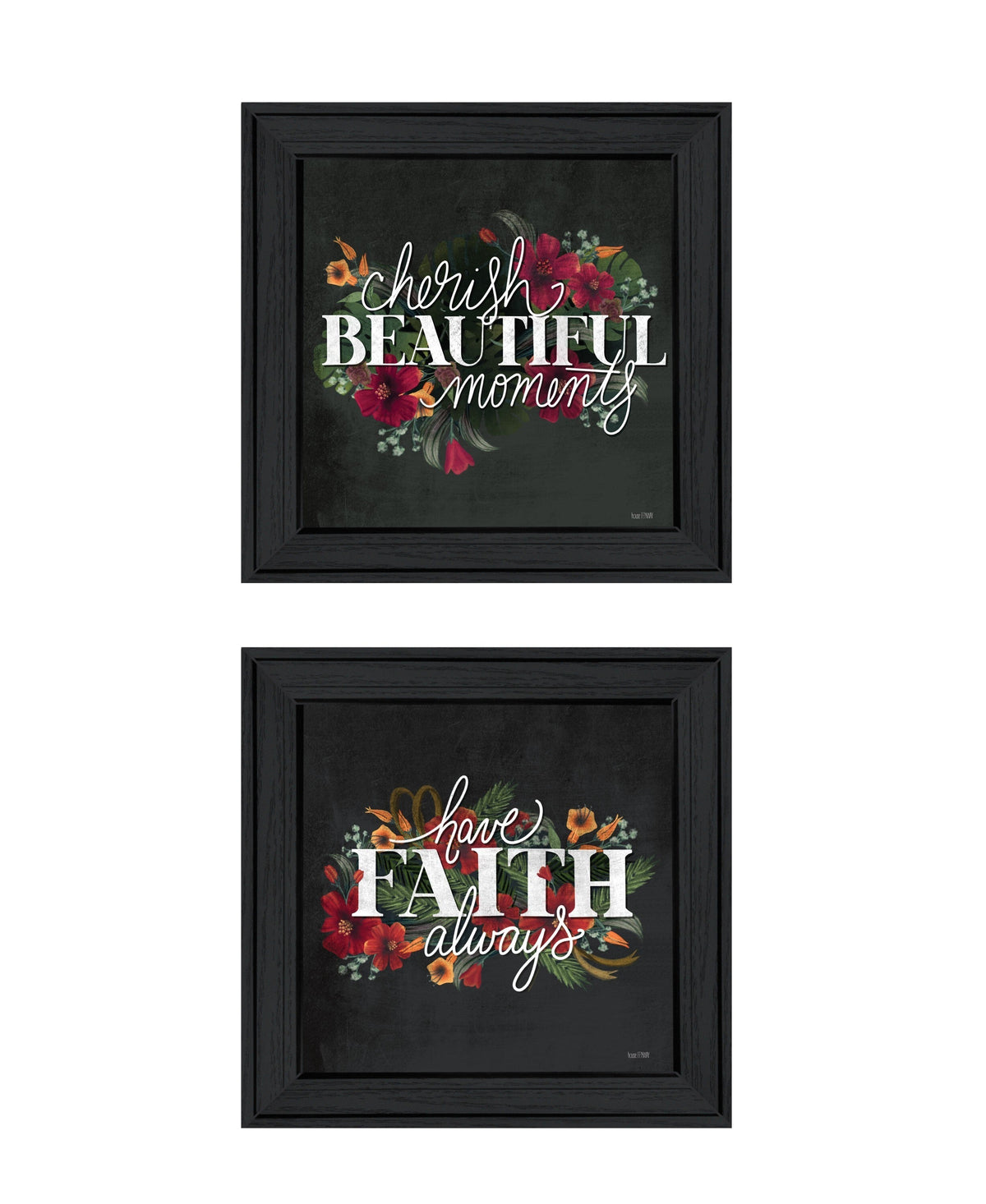 Set Of Two Cherish and Have Faith 1 Black Framed Print Wall Art LuxuryLifeWay Online Store