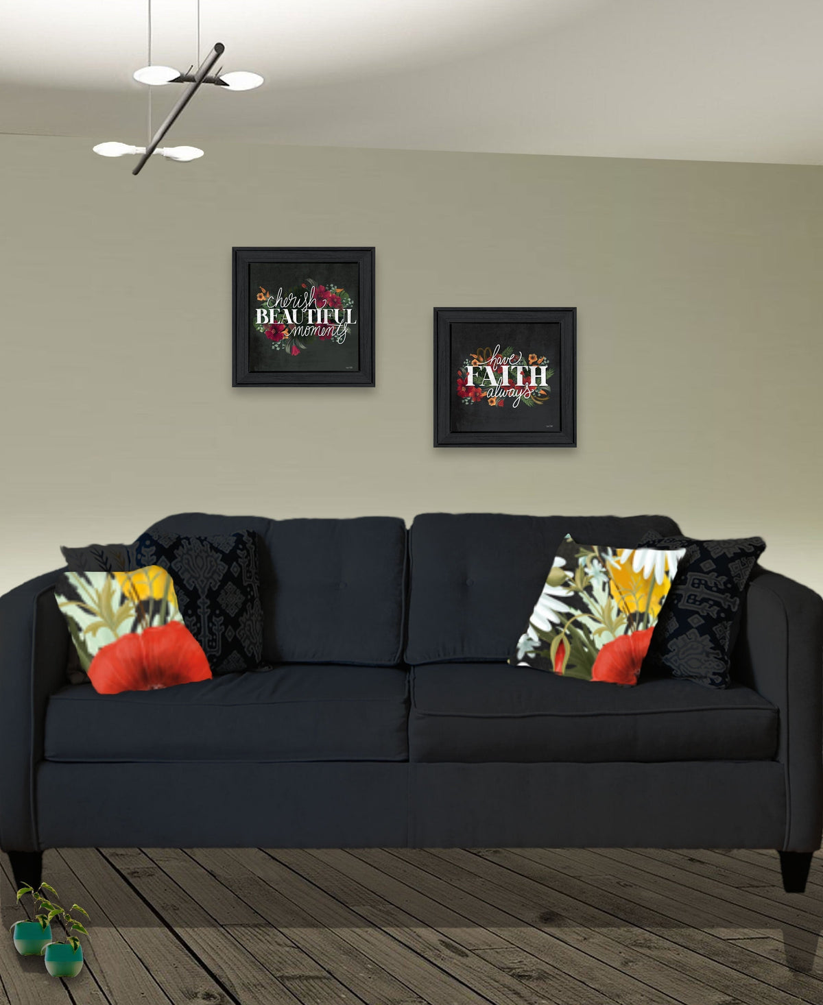 Set Of Two Cherish and Have Faith 1 Black Framed Print Wall Art LuxuryLifeWay Online Store