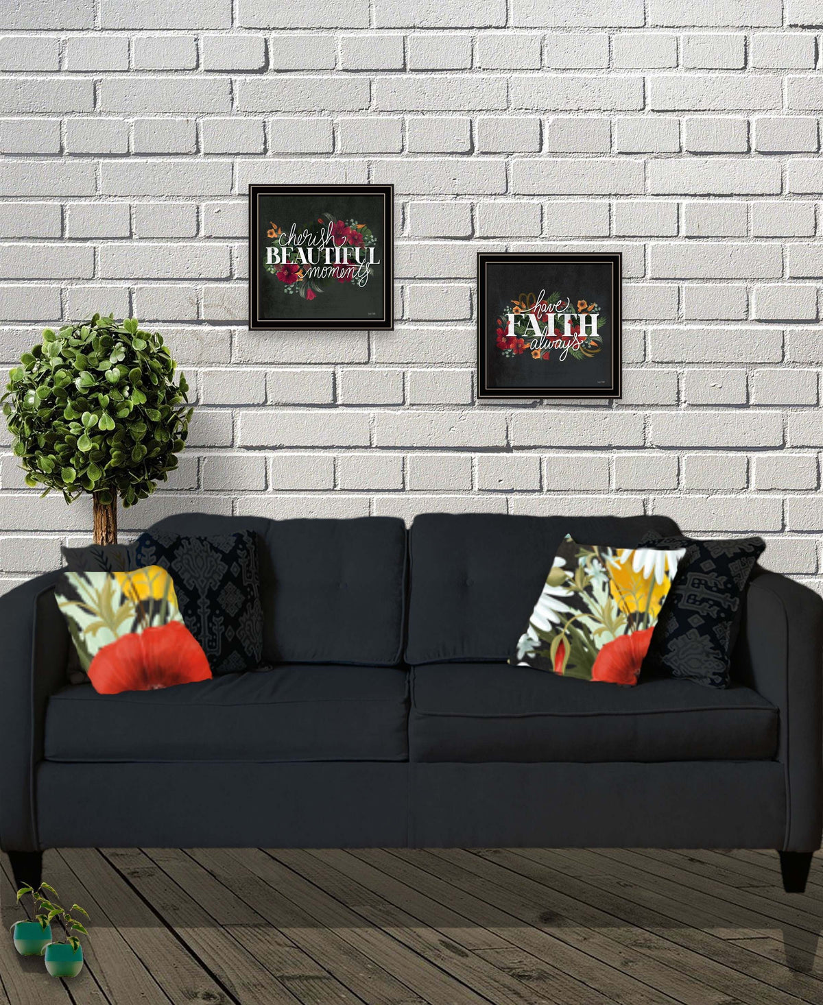 Set Of Two Cherish and Have Faith 2 Black Framed Print Wall Art LuxuryLifeWay Online Store