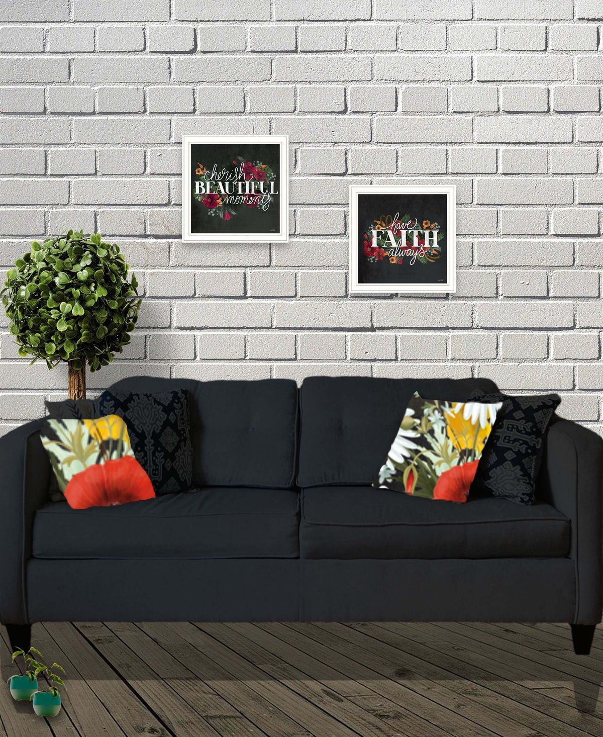 Set Of Two Cherish and Have Faith 3 White Framed Print Wall Art LuxuryLifeWay Online Store