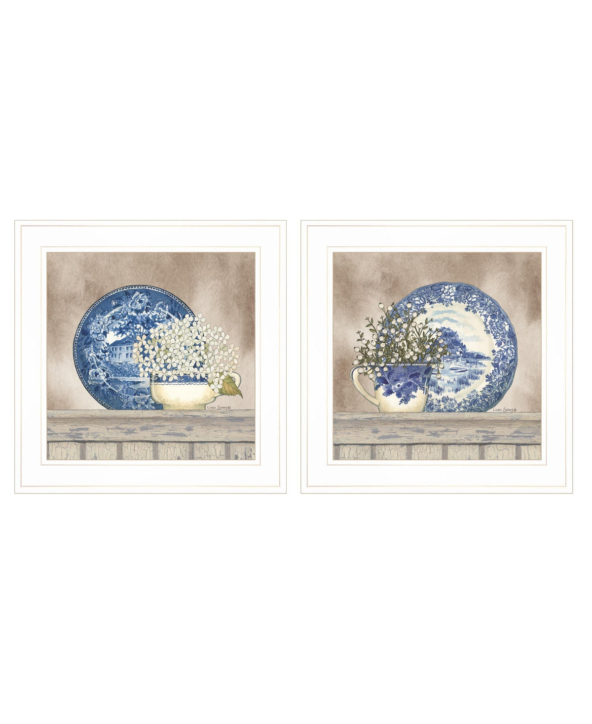 Set Of Two The Farmhouse Blues 1 White Framed Print Wall Art LuxuryLifeWay Online Store