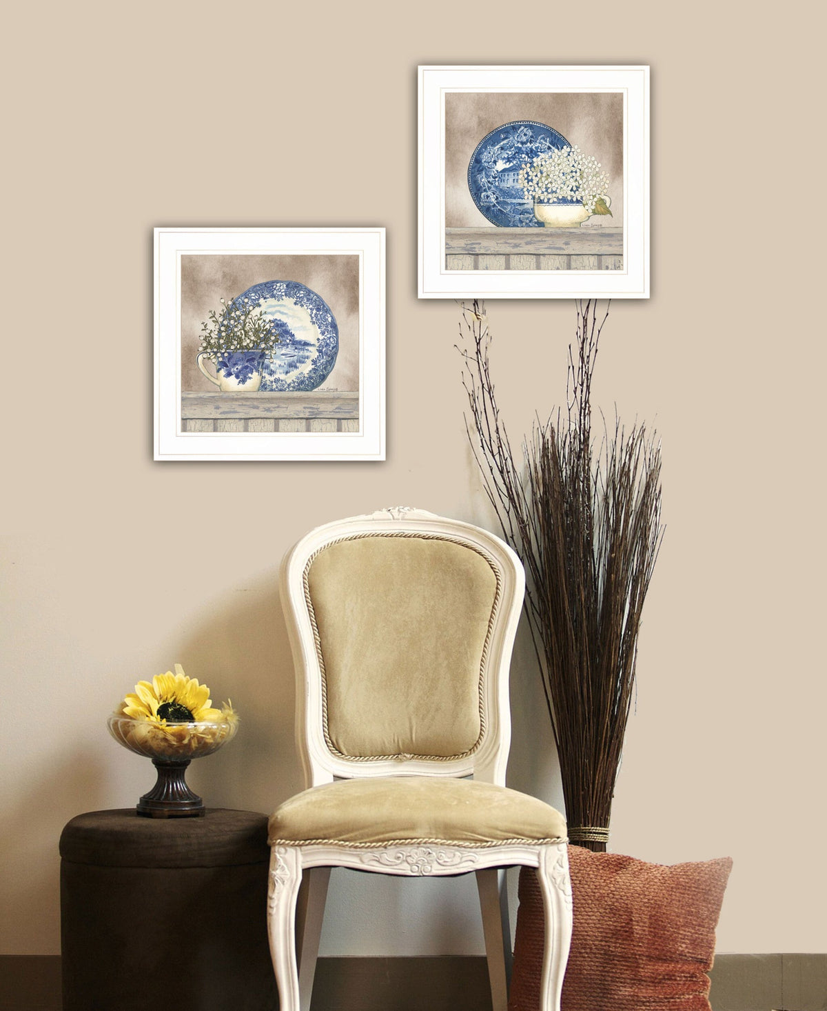 Set Of Two The Farmhouse Blues 1 White Framed Print Wall Art LuxuryLifeWay Online Store