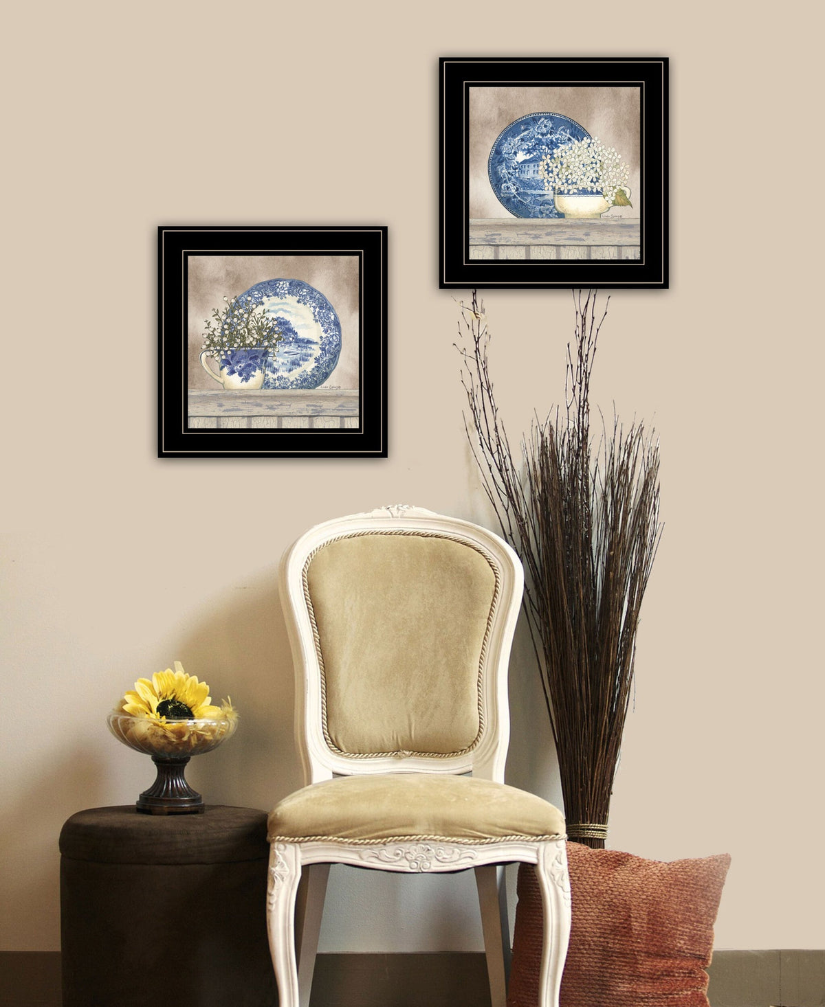 Set Of Two The Farmhouse Blues Black Framed Print Wall Art LuxuryLifeWay Online Store