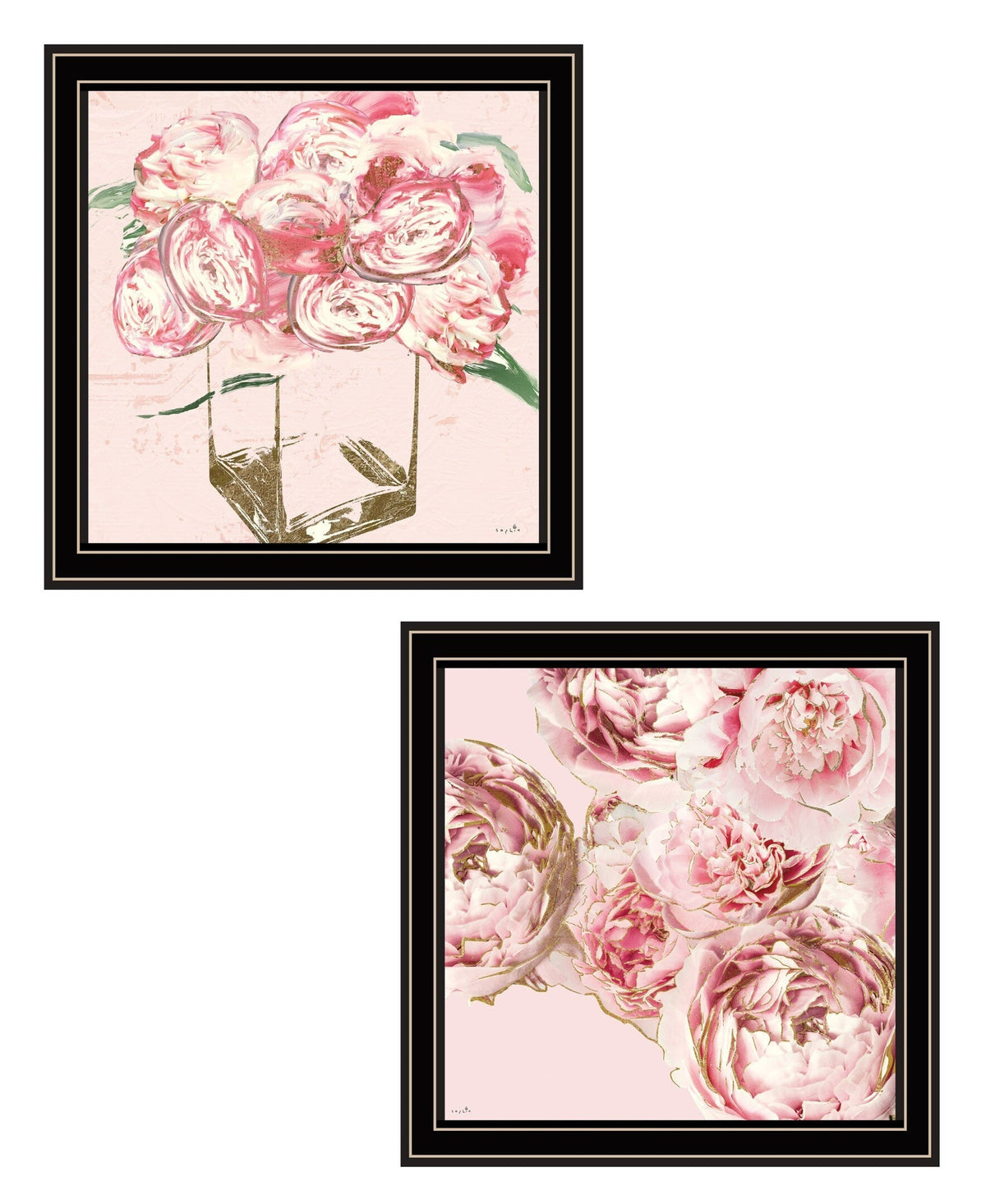 Set Of Two The Peonies 1 Black Framed Print Wall Art LuxuryLifeWay Online Store