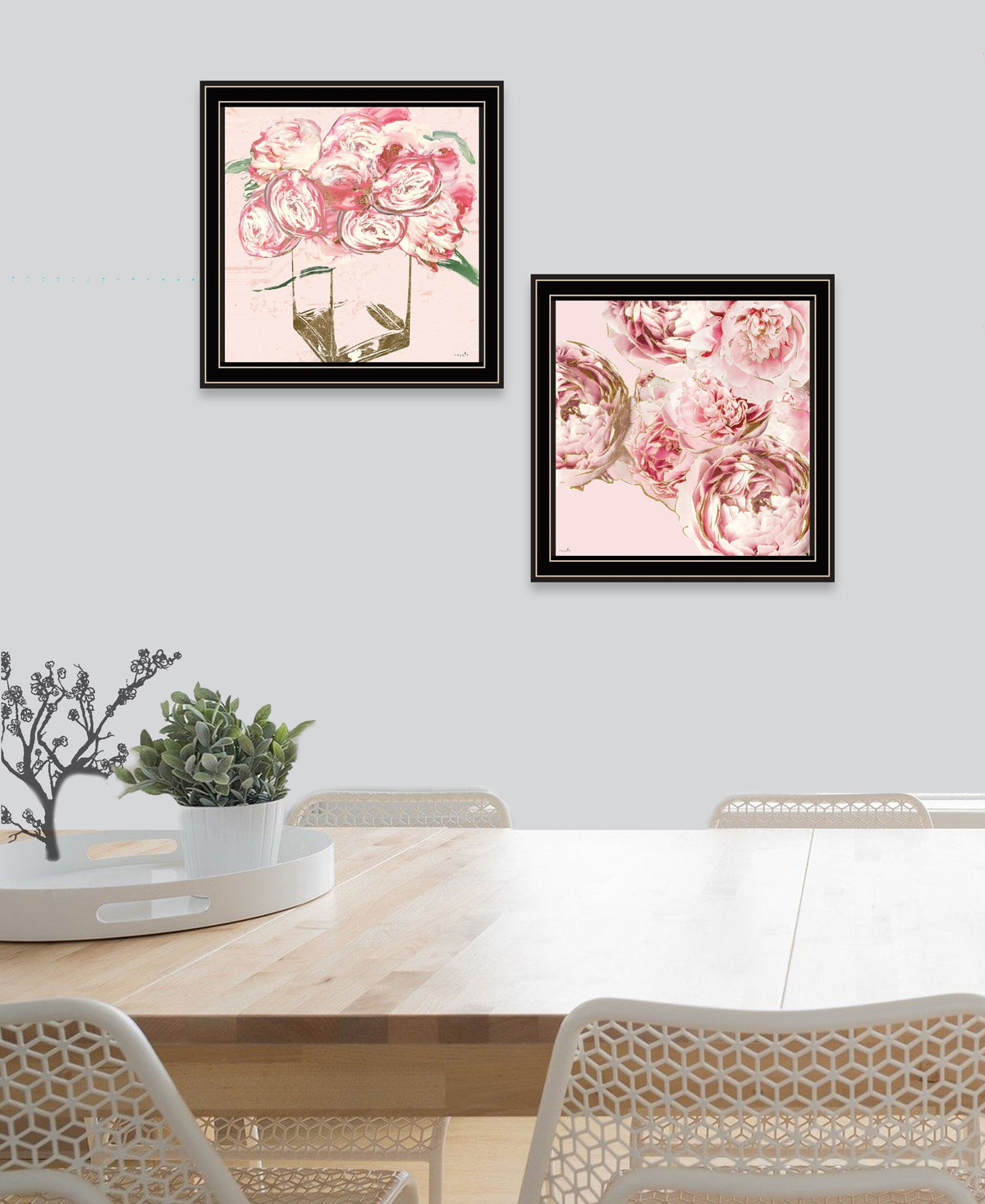 Set Of Two The Peonies 1 Black Framed Print Wall Art LuxuryLifeWay Online Store