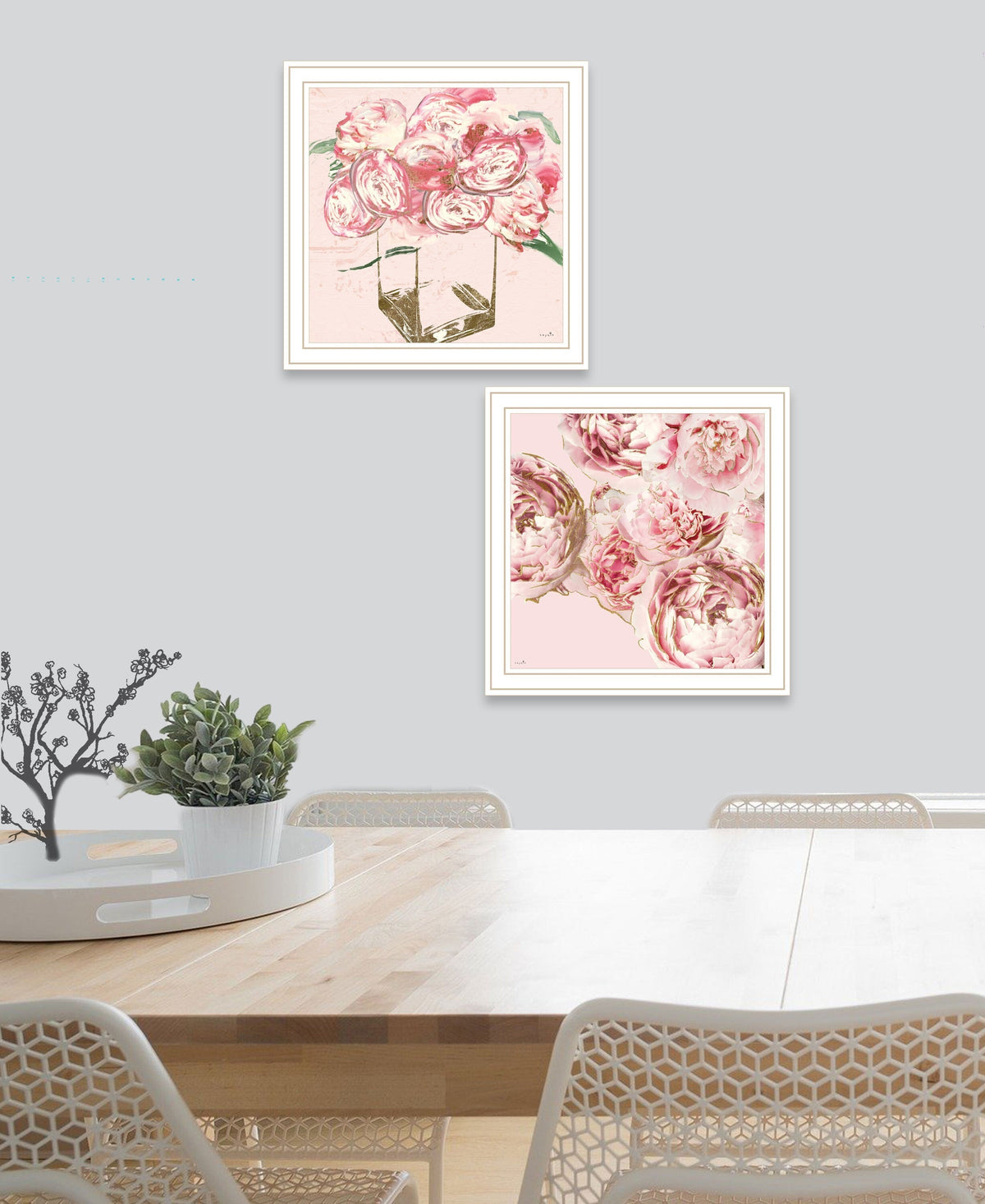 Set Of Two The Peonies 2 White Framed Print Wall Art LuxuryLifeWay Online Store