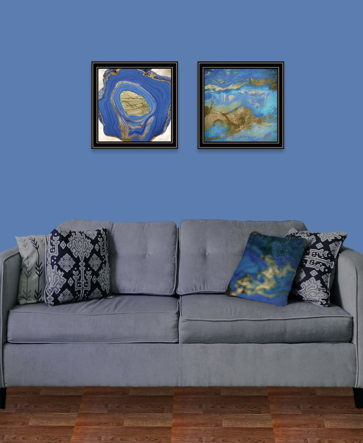 Set Of Two Perisse Cobalt 1 Black Framed Print Wall Art LuxuryLifeWay Online Store