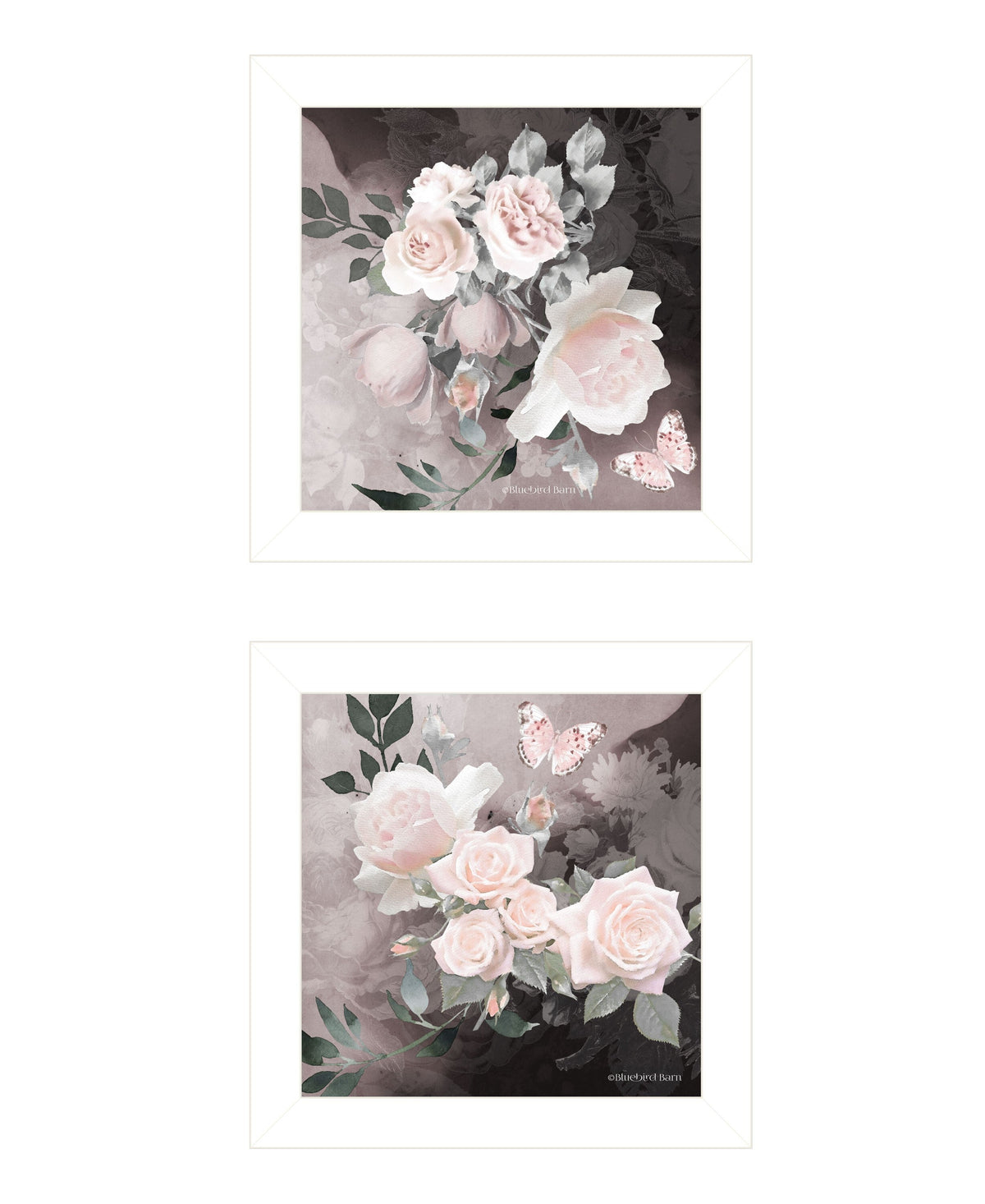 Set Of Two Noir Roses 5 White Framed Print Wall Art LuxuryLifeWay Online Store